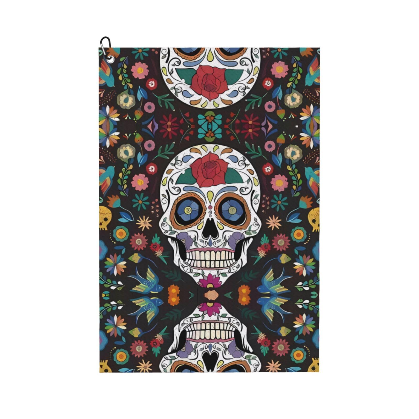 ZHAOUR Day of The Dead Print Golf Towel for Men & Women â€“ Perfect for Golf, Yoga, Gym, Hiking with Carabiner Clip