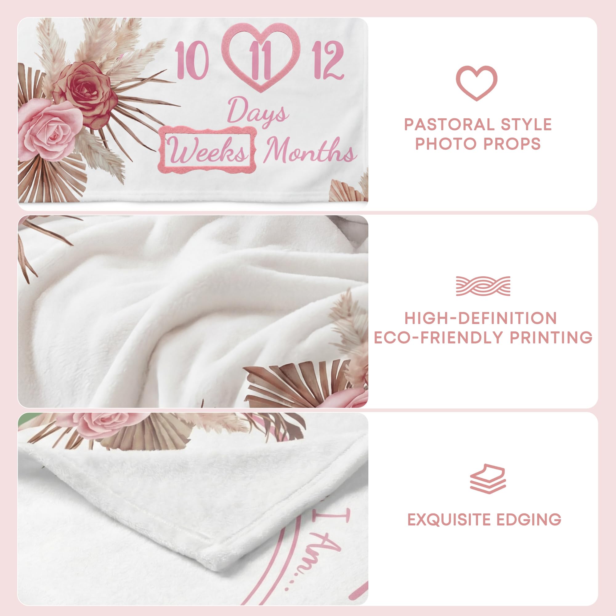 Manta mensual de hito para bebé niña, forro polar suave, manta de hito para recién nacido, fondo de fotografía floral, manta de primer año del bebé, decoración de guardería, 50 x 40 pulgadas