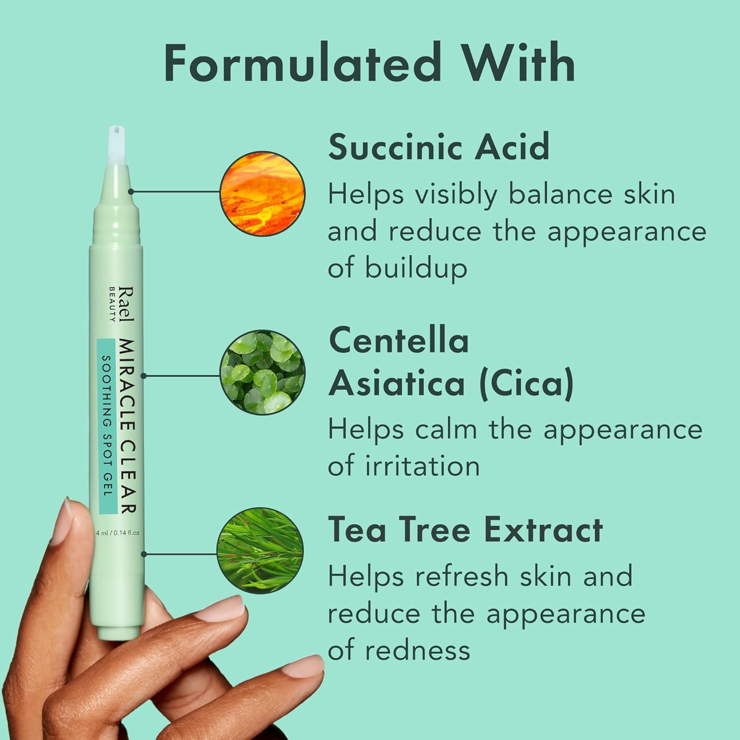 Rael Miracle Clear Spot Gel – Soothing Cream with Succinic Acid, Tea Tree, Calming Cica, Lightweight, Korean Skin Care (0.14 oz) - Image 3