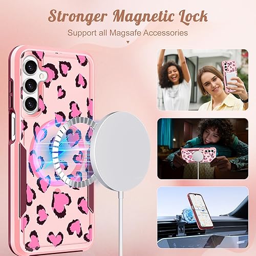 Miniatura 3 de Funda protectora magnética para Samsung Galaxy A14 5G, compatible con MagSafe, para mujeres y niñas, diseño único de leopardo, resistente, a prueba