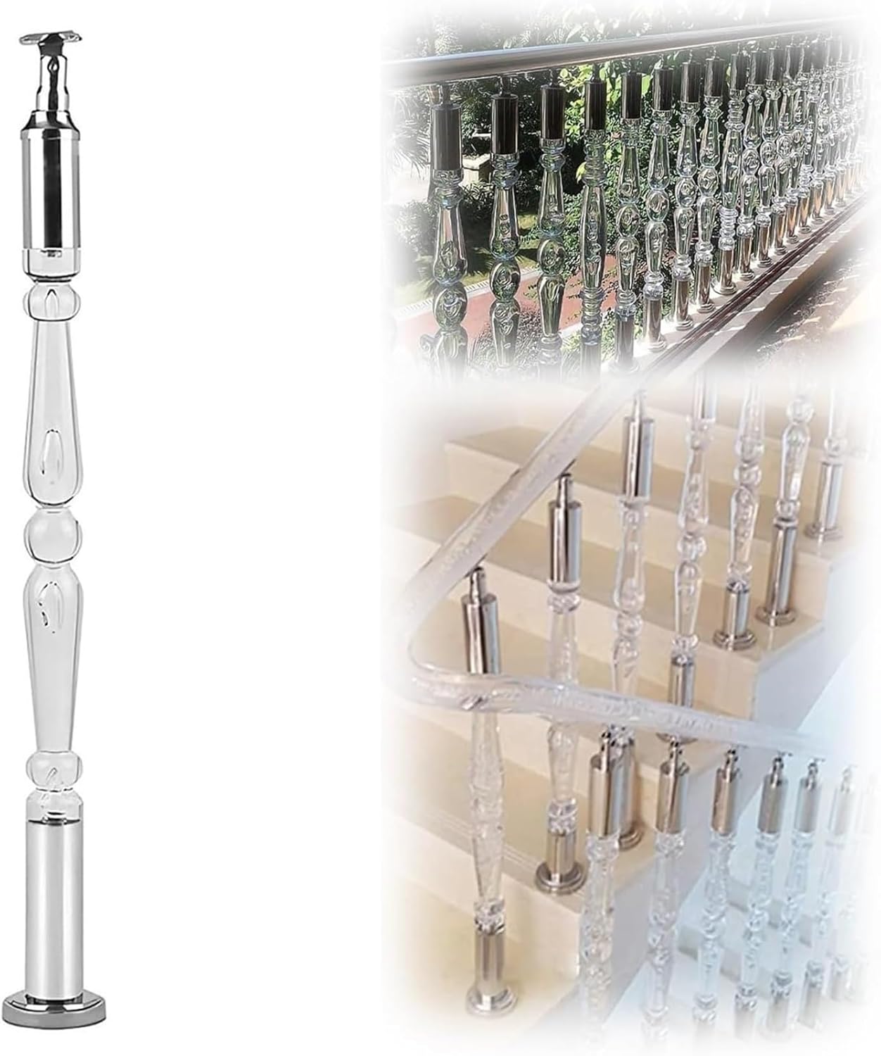 Clear Acrylic Baluster Spindle for Stairway - Modern Transparent Round Railing/Guardrail for Indoor Deck Stairs, Adjustable Height 70-130cm, Stylish and Durable Design