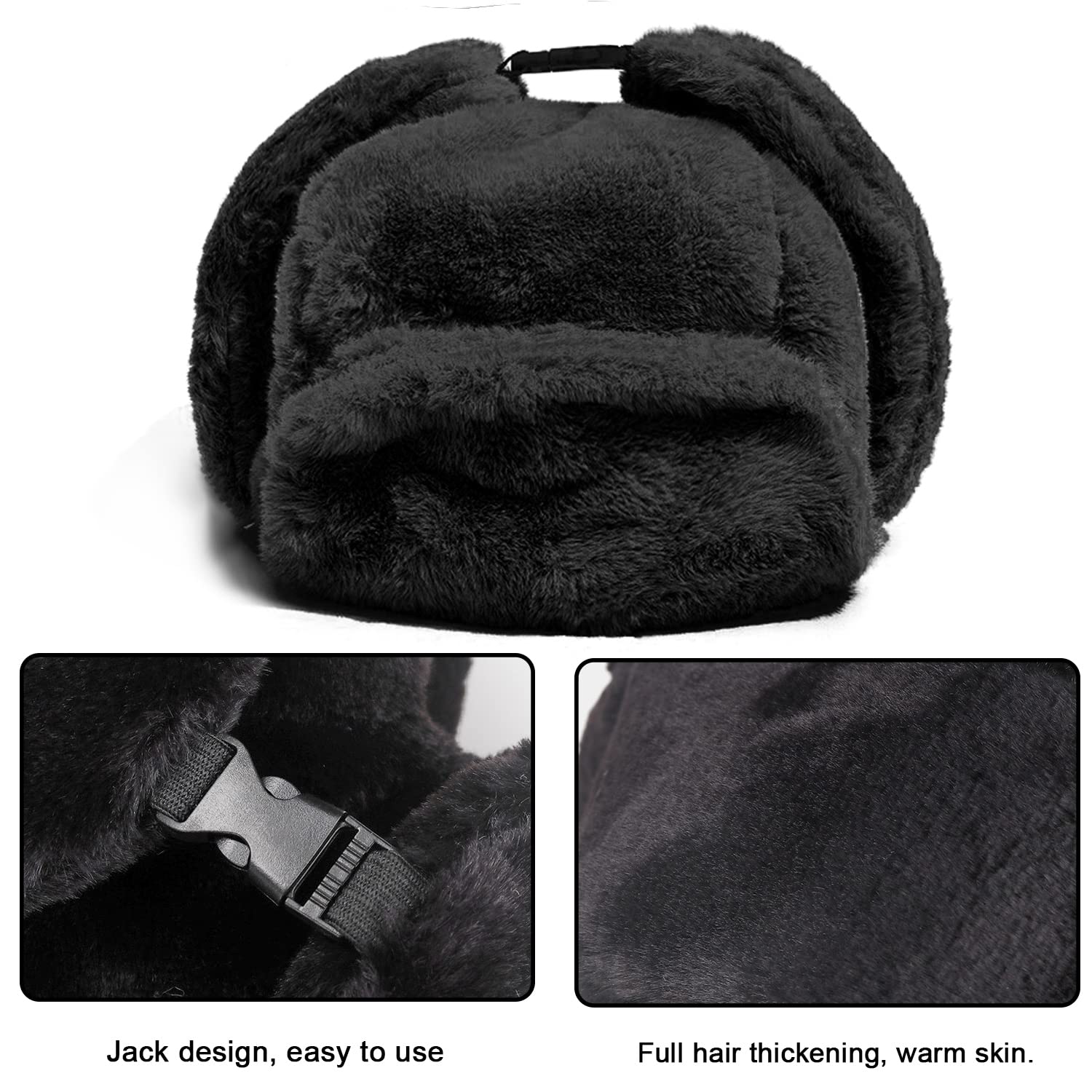 Chapka d’Hiver Chapeau de Trappeur en Fausse Fourrure Femme Chaud Bonnet Aviateur Russe Trooper Ushanka Chapeau de Bombardier avec Oreille Rabat