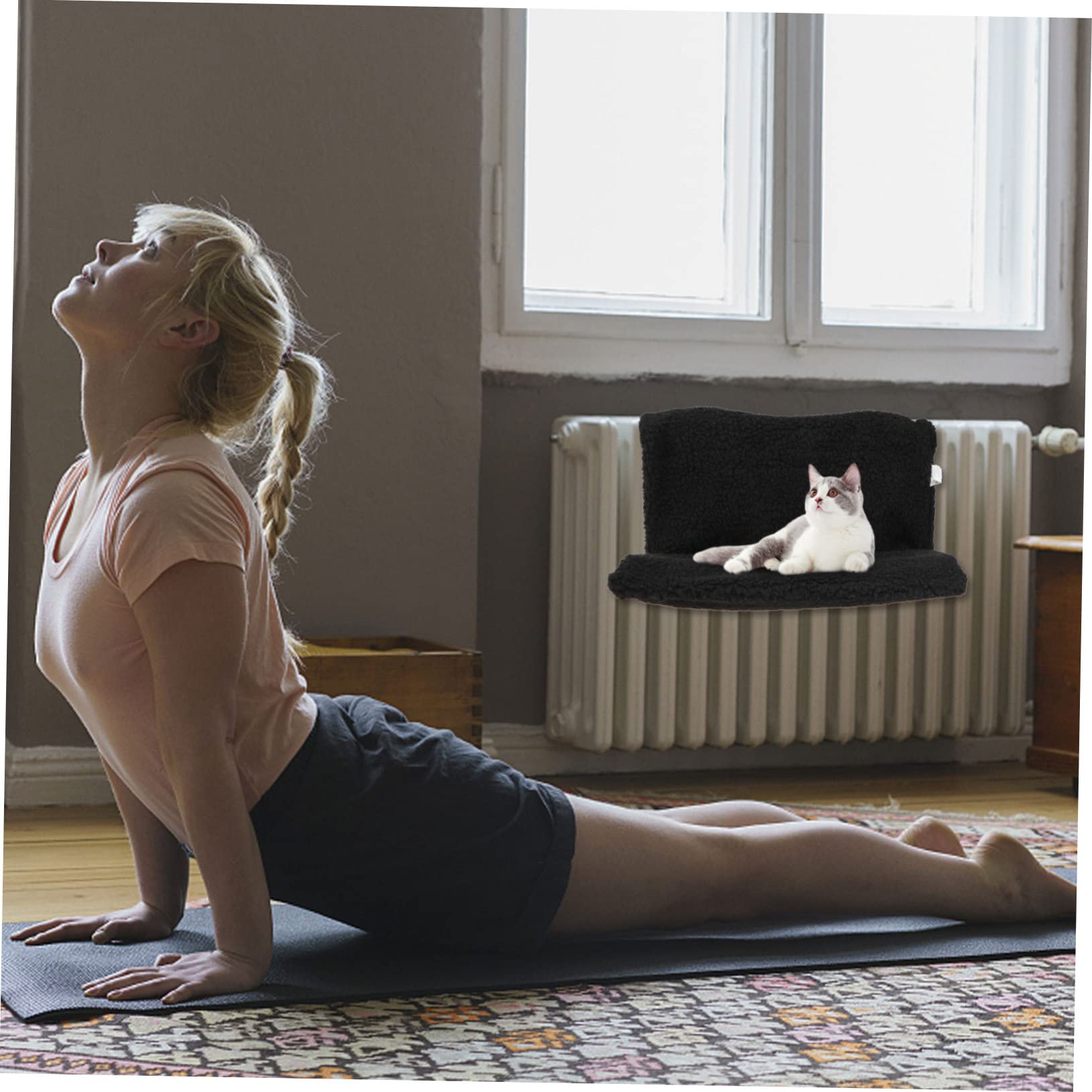 INOOMP Lit Suspendu pour Animaux de Compagnie Noir, Hamac Radiateur Chat