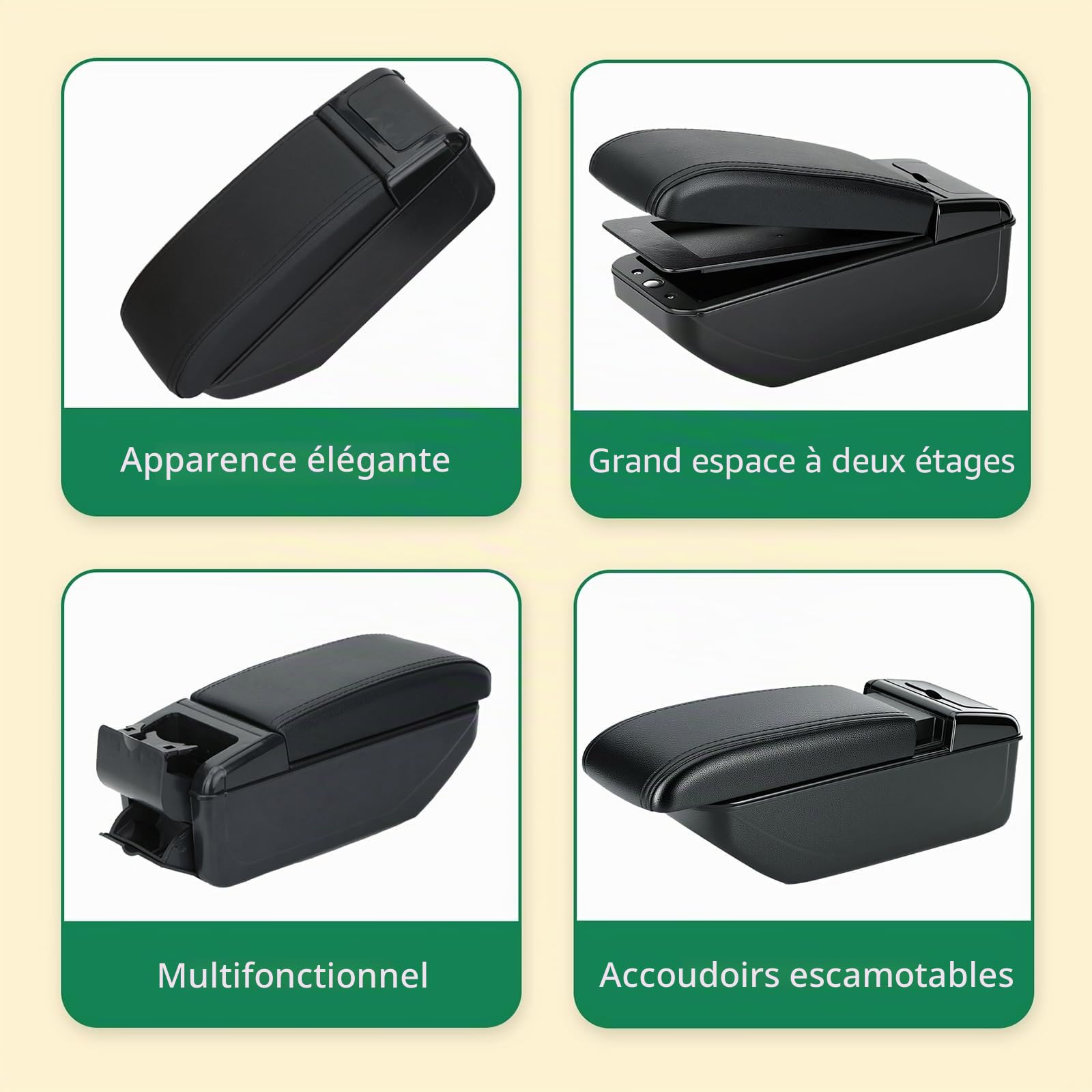 ZENVI Compatible with Seat Ibiza Accoudoirs 6F 2017-2026 | Peut servir d'appui pour le coude,Repose-bras, Console Centrale Accoudoir,Bicouche Espace Rangement