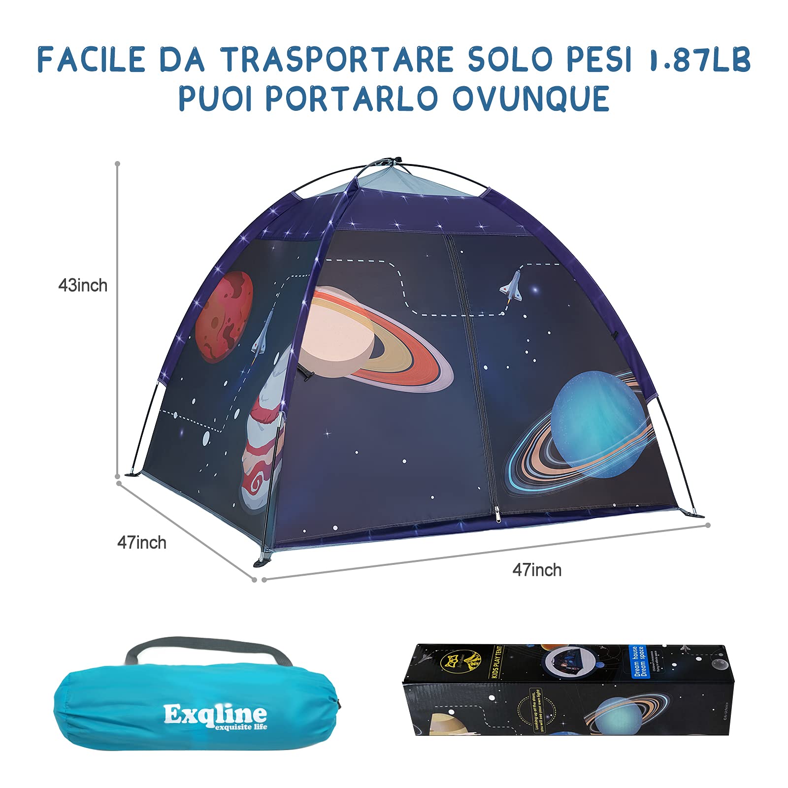 Kinderzelt, Exqline Spielzelt Kinder Zelt Drinnen und Draußen, Pop up Zelt Weltraum Planet Sonnensystem Thema, Weihnachts/Geburtstageschenk für Kinder