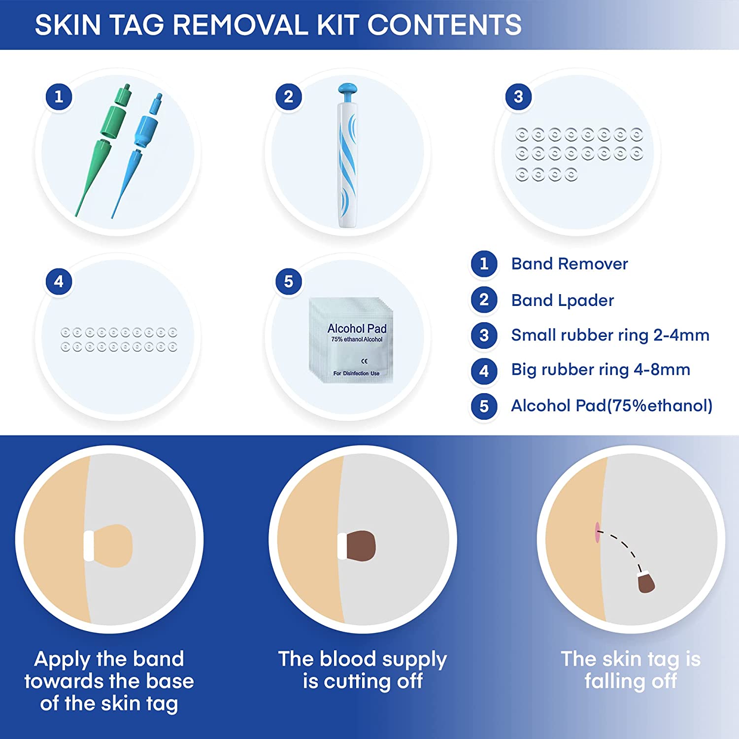 2 en 1 Skin Tag Remover – Auto Skin Tag Pen Remover con 40 bandas micro y normales para la piel, fácil de usar, seguro e indoloro elimina de pequeñas a grandes (2 mm-8 mm)