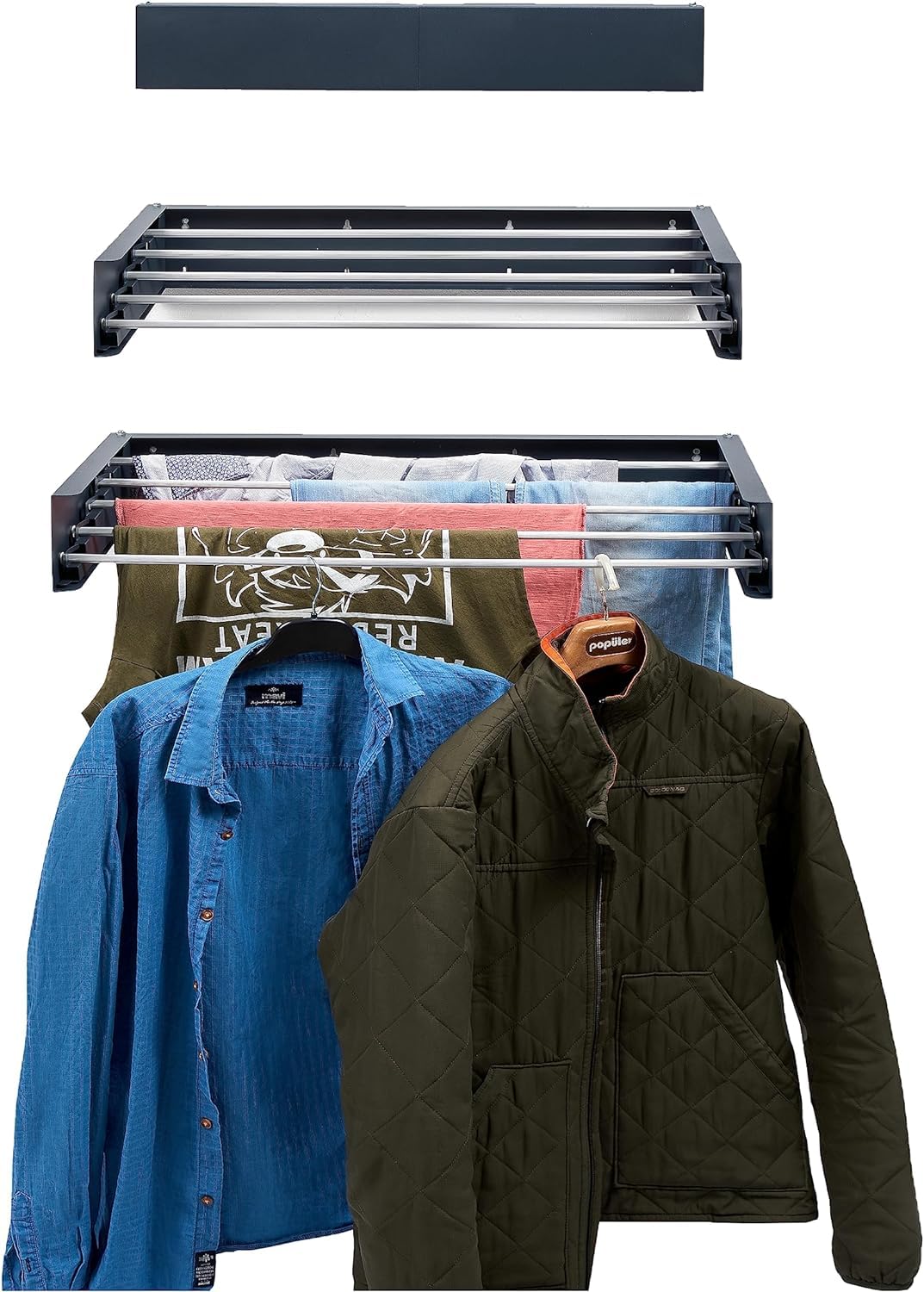 Lader Ned Wall Mounted Drying Rack, Elegant Towel Rack & Clothes Drying Rack Collapsible for Laundry Space-Saving, Folding, Stainless-Steel 40lbs Capacity 27.5" (Anthracite)