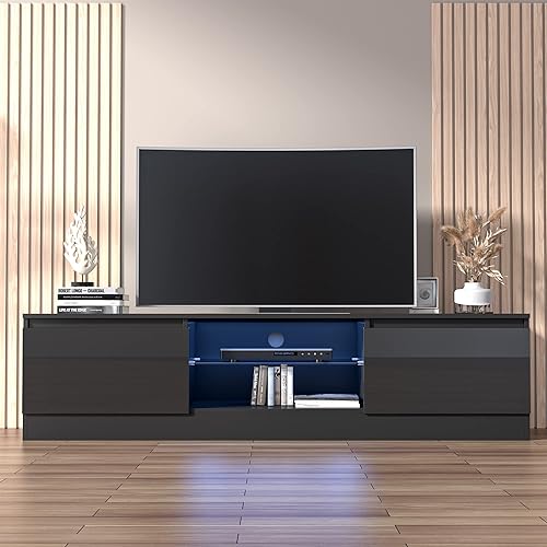 Cozy Castle Soporte de TV negro para TV de 55606570 pulgadas, centro de entretenimiento LED con estilo moderno de alto brillo, mesas de consola disponible en Yaxa Colombia