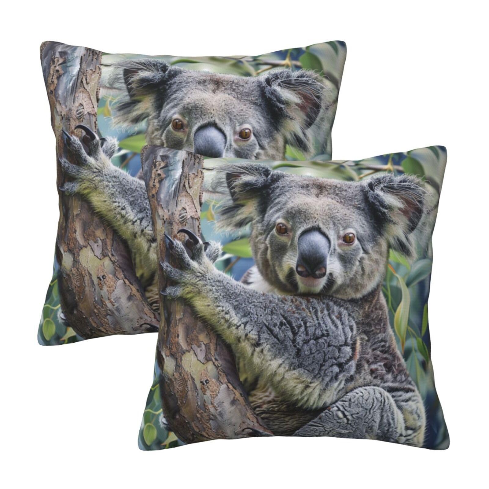 Koala Throw Pillow Cases 2 Pack Square Pillowcases Soft Pillow Protectors for Couch Livingroom Sofa Bed Office Car,40x40 CM