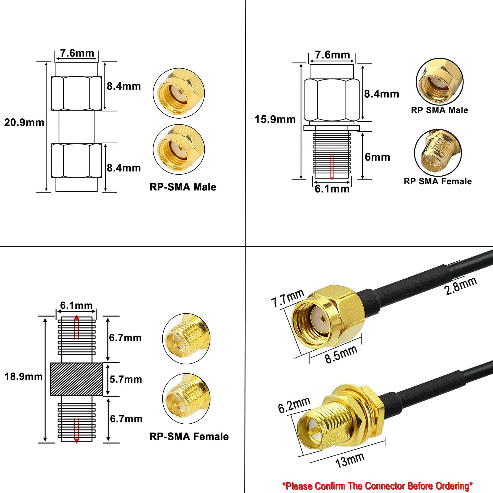 YILIANDUO RP SMA Coax Cable Male to Female WiFi Antenna Extension Cable RG174 Coaxial Cable 3M + 3PCS RP-SMA RF Adapter Set for 4G LTE Router/ 5G Modem/WiFi Antenna - Image 2