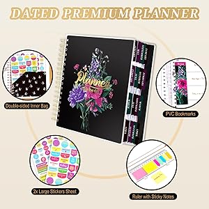 Planner 2025-2026, 18 Months Large Academic Daily Weekly Monthly Planner Organizer, July. 2025 - Dec. 2026, 8.5x9.8" Agenda with Page Tabs, Separator Page, Pocket Folder, Bookmark, Stickers & Sticky Note Set