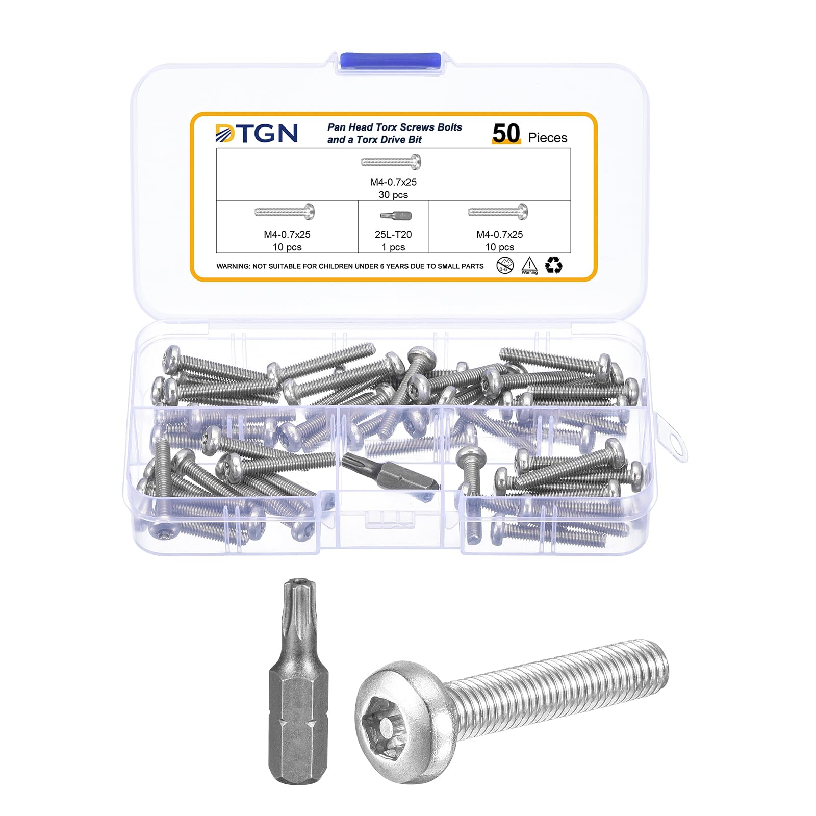DTGN M4x25mm Pan Head Torx Security Screws, 50Pack, Good for Machinery