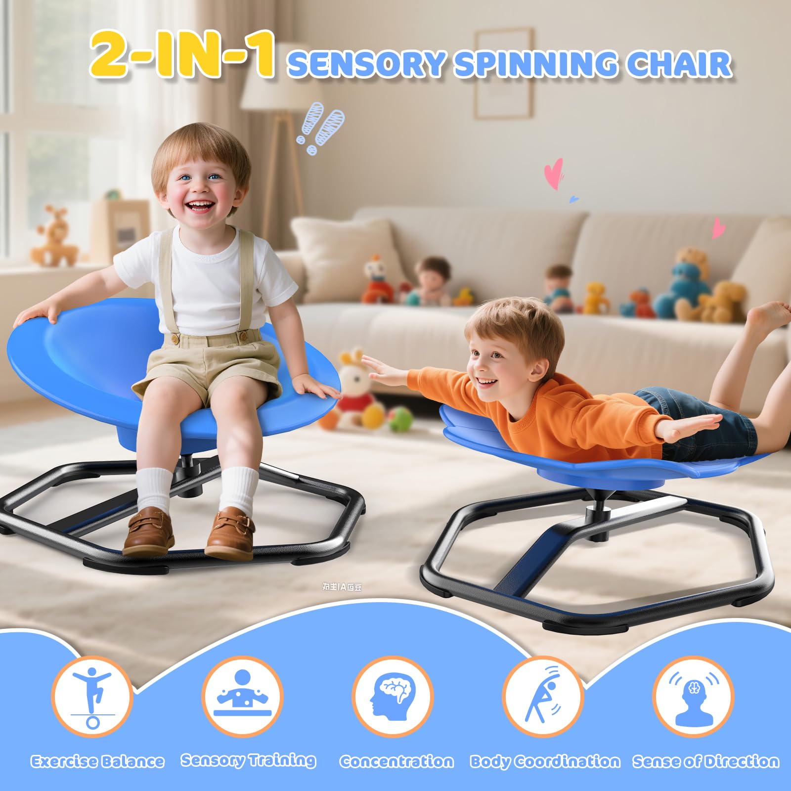 TERRAMUS 2 sillas giratorias para niños, asiento giratorio de 360°, taburete giratorio de equilibrio, entrenamiento de coordinación física y equilibrio, juguetes de detección de autismo para niños y