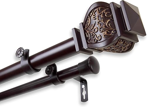 Miniatura 3 de Rod Desyne Barra de cortina doble Jypsiere de 1 pulgada, 28-48 pulgadas, caoba