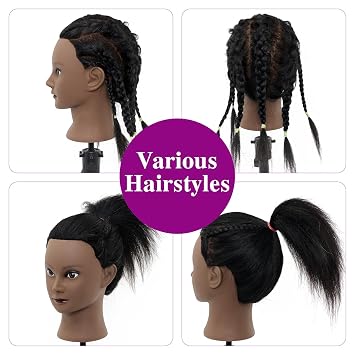 14-16 100% Real Hair Mannequin Head with Tripod Stand & Table Clamp, Human Hair Braiding Manikin Doll Head for Cosmetology Practice