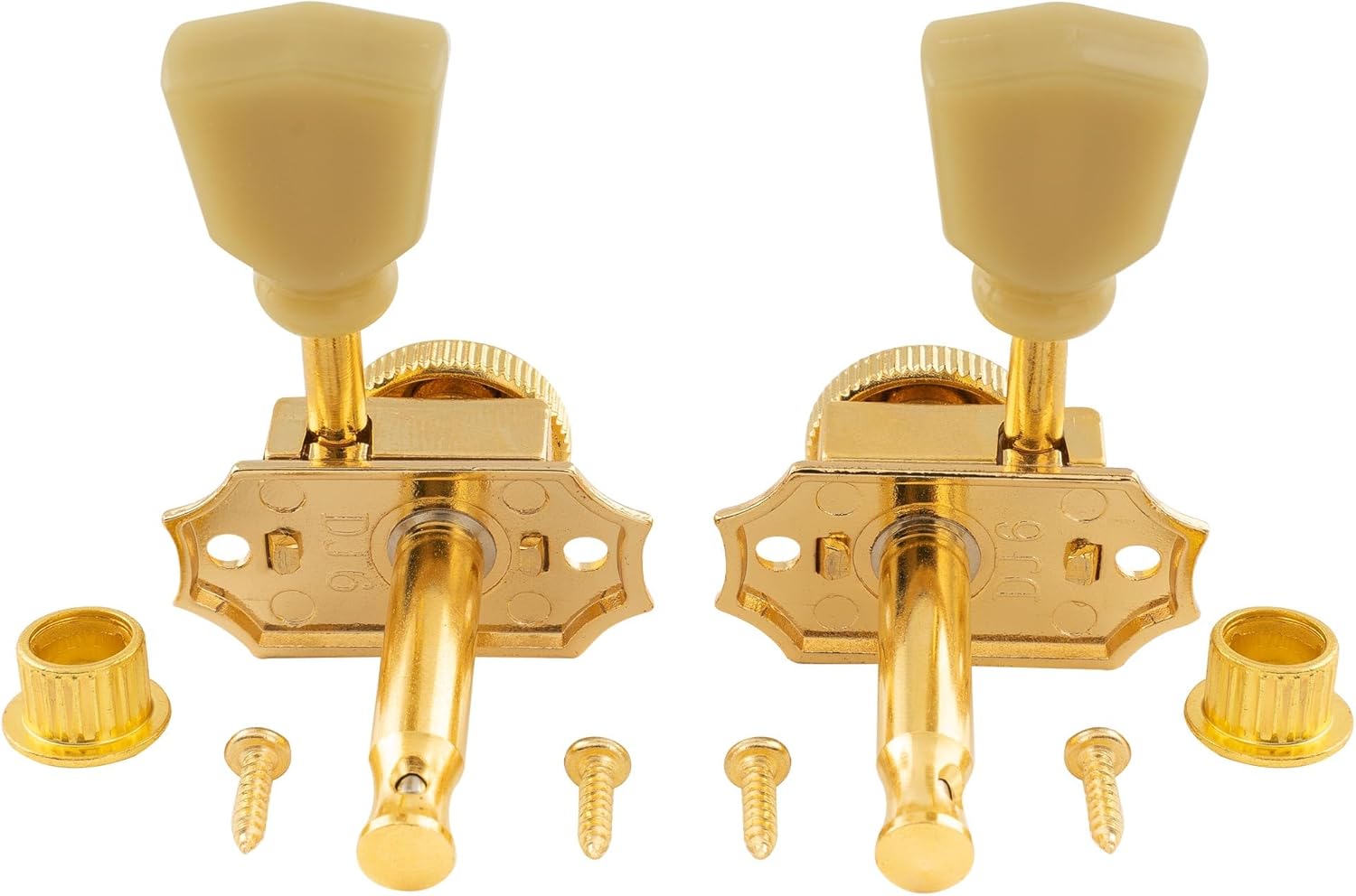 Musiclily Pro Vintage Style 3L+3R Guitar Locking Tuners String Tuning Pegs Keys Machine Heads Set for Les Paul Style Electric or Acoustic Guitar, Gold with Cream Keystone Button
