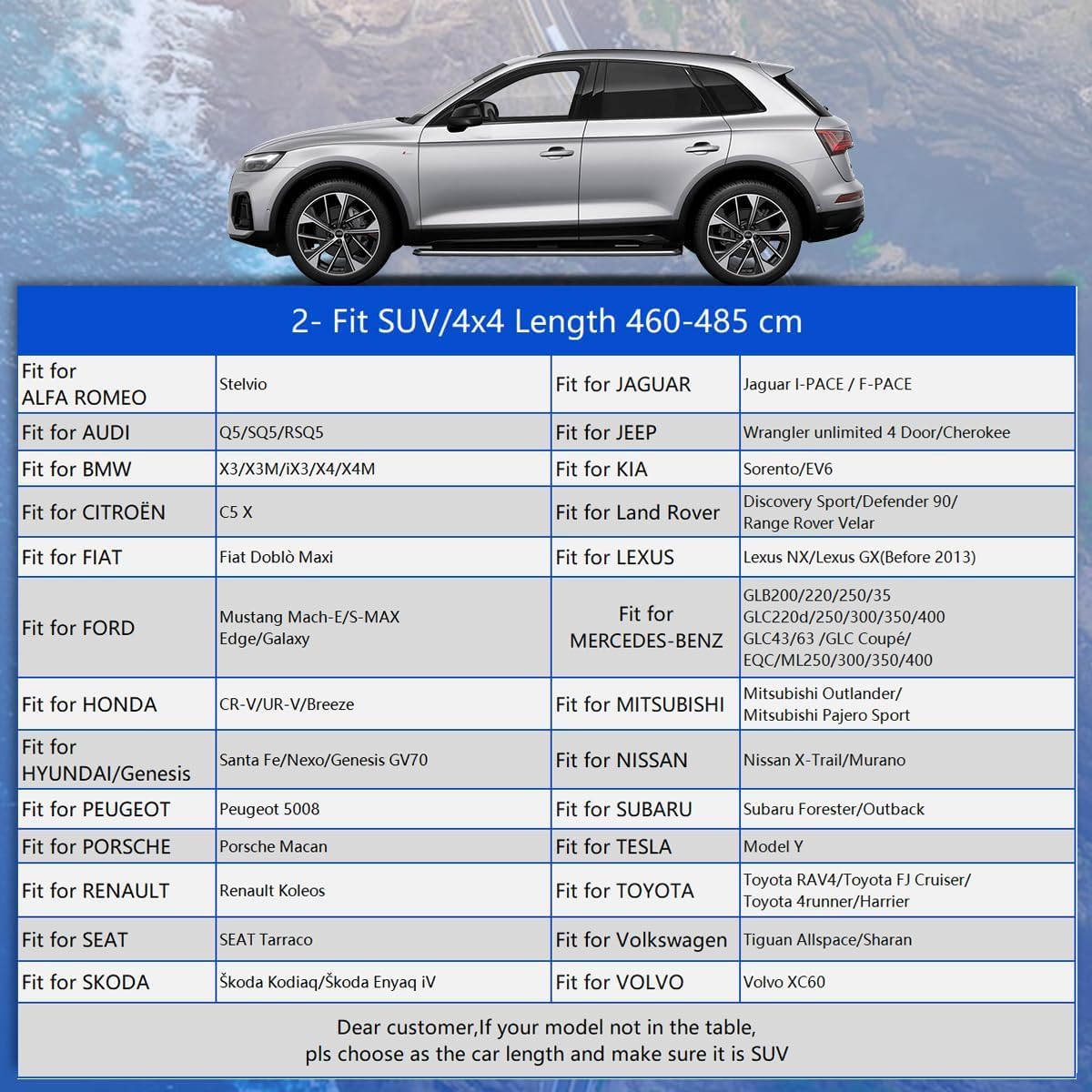 Funda Coche Exterior Gunhyi, Impermeable y Transpirable, Funda a Coche Resistente al Polvo Lluvia los Rasguños, Adecuada para SUV BMW X3, Volvo XC60, Stelvio, RAV4, GLA, Audi Q5 Etc. (460 a 485 cm) YL