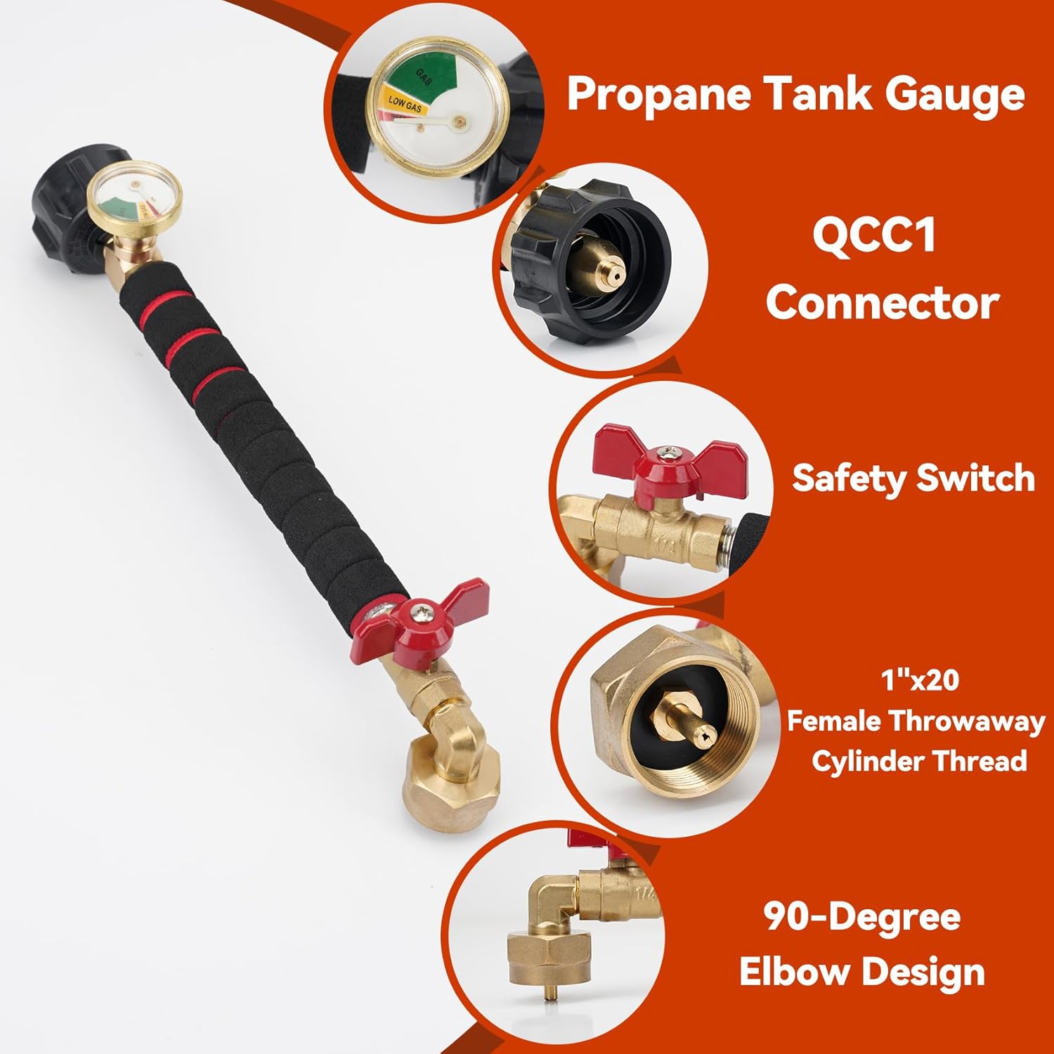 Skyflame Propane Refill Kit for 1LB Refillable Cylinders, QCC1 Refill Elbow Adapter with Gauges and a Removable Refill Stand - Portable for Outdoor Camping