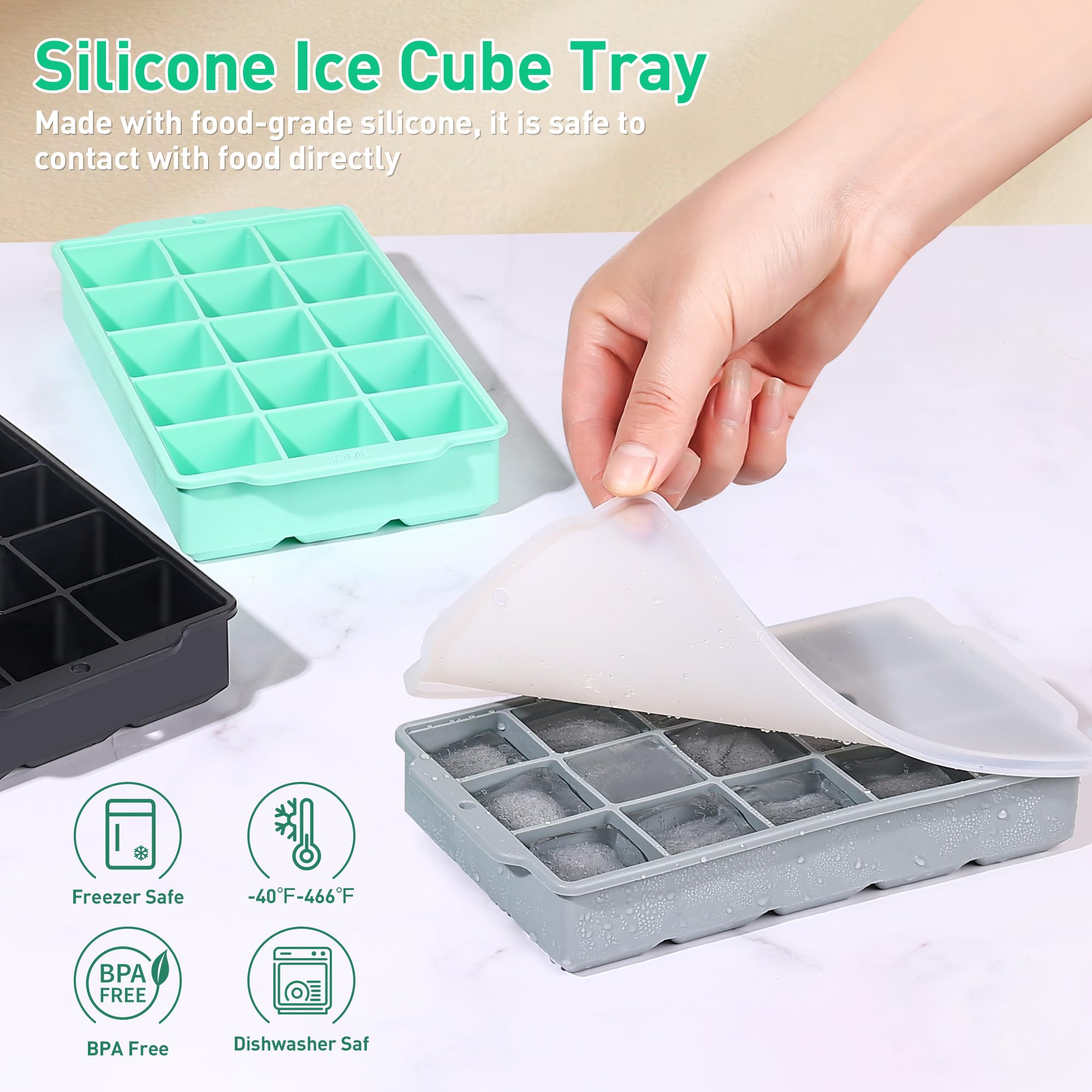 SKY-TOUCH Silicone Ice Cube Trays,Ice Cube Trays,Large Size Silicone