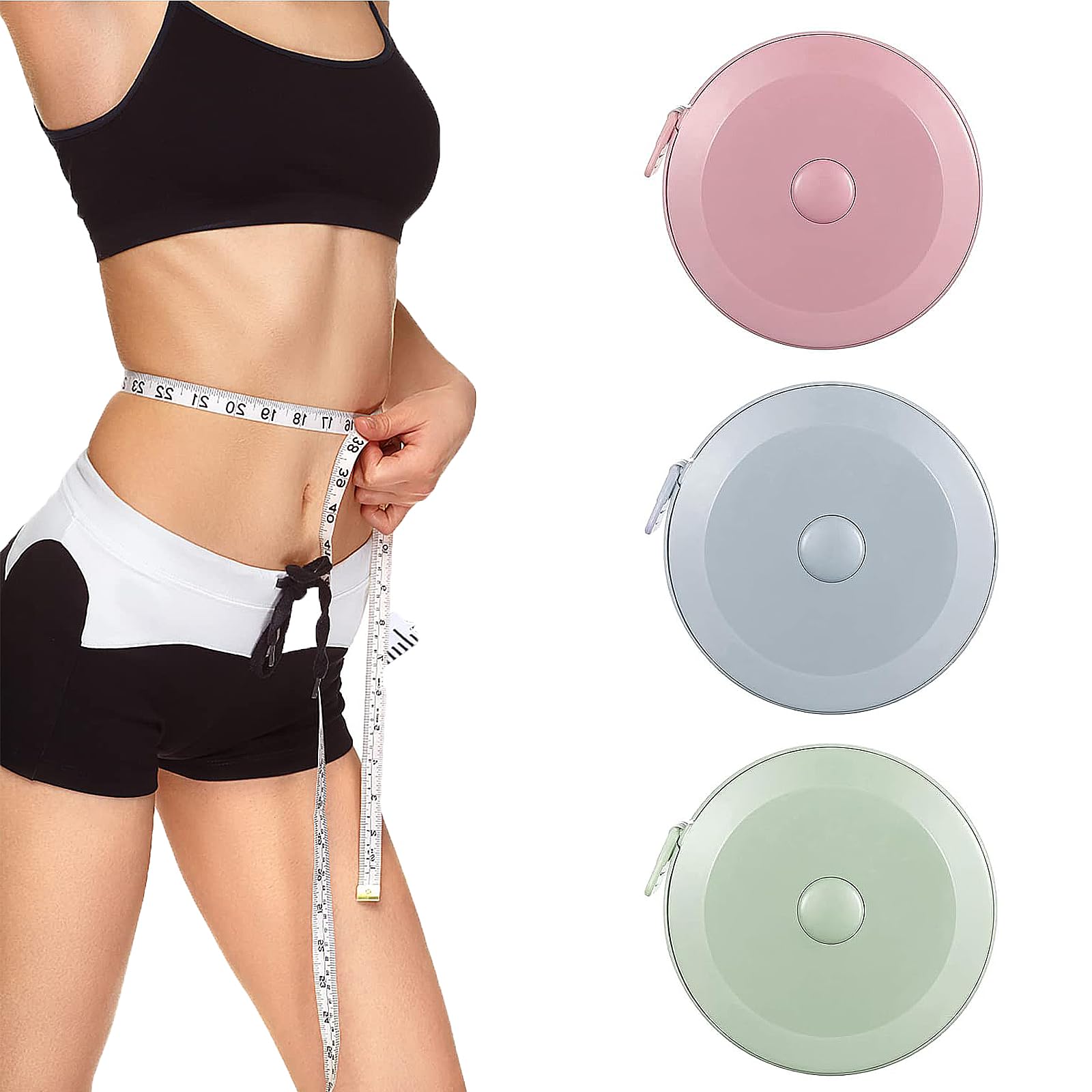 3 unidades de cinta métrica corporal, cinta métrica corporal, cinta métrica de sastre, cinta métrica retráctil, para medidas corporales para costura, tela para manualidades (150 cm, azul/verde/rosa)