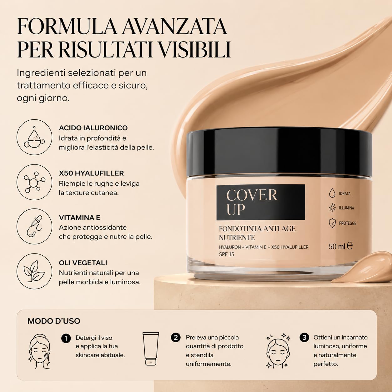 150 ml, wysoki wodoodporny podkład z kwasem hialuronowym, korektor cieni, podkład i krem nawilżający BB (beżowy, średni)