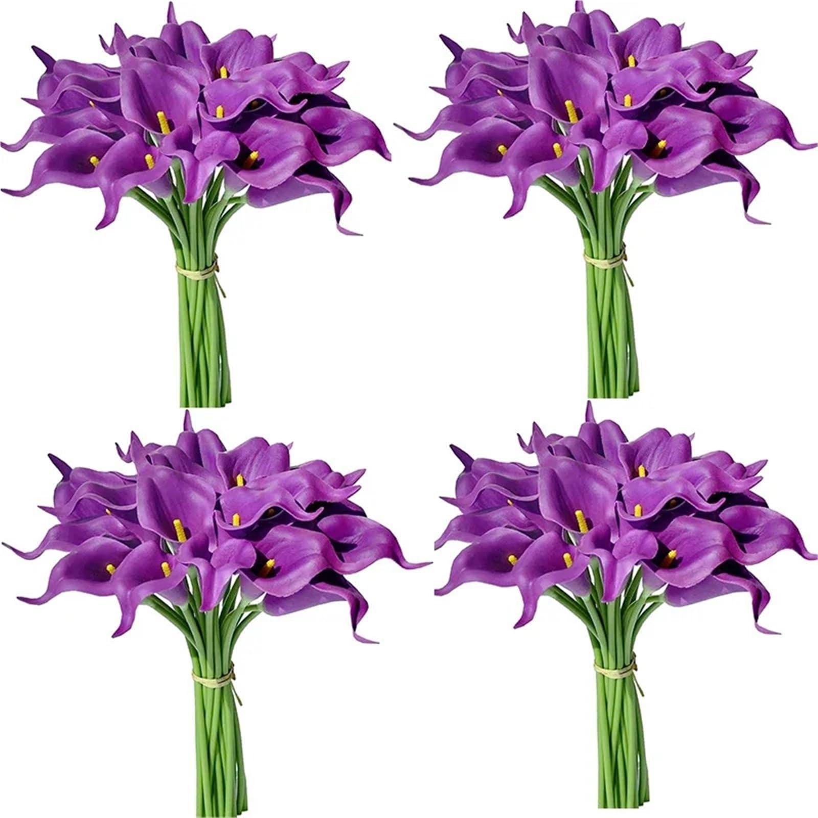 Dcrxz Artificial Flowers 20Pcs Artificial Calla Lily Flower 14 Inch Calla Lily Bridal Wedding Bouquet Flower Faux Calla Lilies Flower for Bride Wedding(Purple)