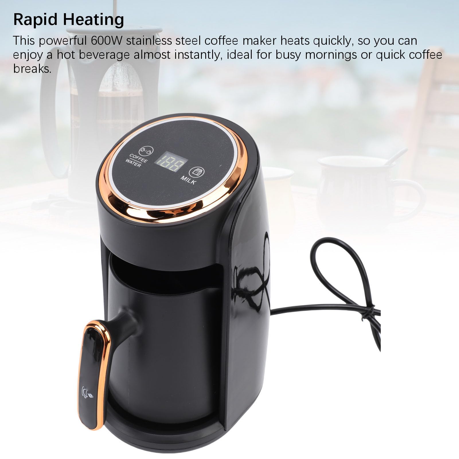 SIXRUN Cafetière Turque Électrique 600W, Machine à Café en Acier Inoxydable 300ml, Anti-débordement, Chauffage Rapide, pour Bureau et Maison