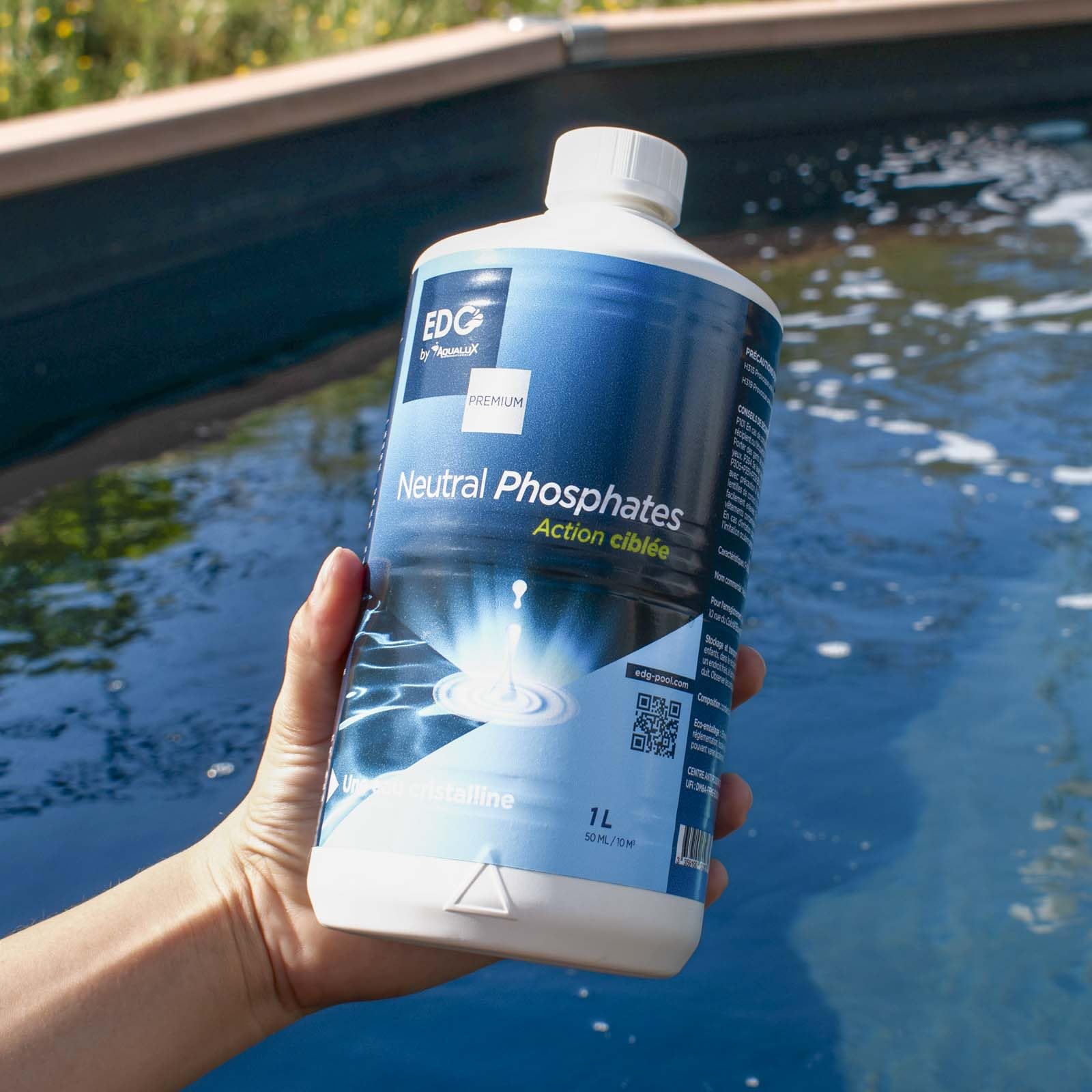 EDG by Aqualux - Anti Phosphates Piscine 1L | Élimine la Nourriture des Algues | Traitement Préventif et Curatif Liquide | Compatible Chlore, Sel, Brome | Améliore la Clarté de l'eau