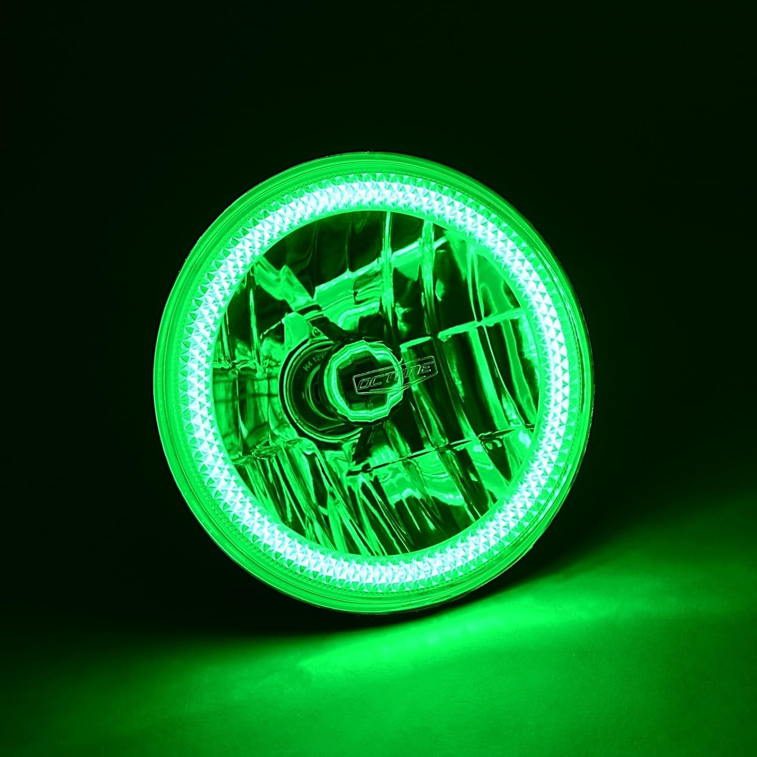 Octane Lighting 7 Inch Green COB LED Halo Angel Eye H4 Headlamp Headlight Halogen Light Bulb Pair