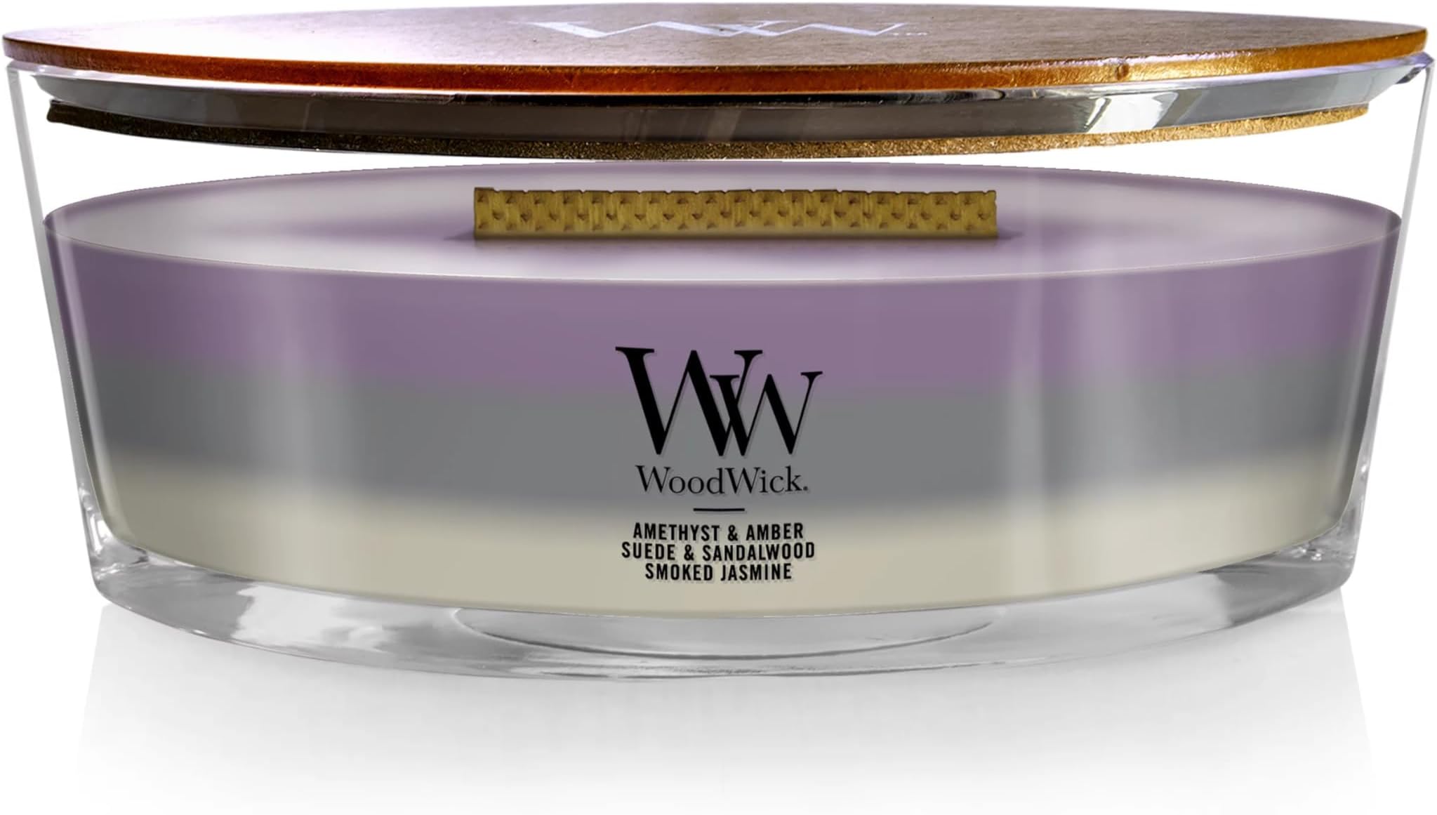 WoodWick Amethyst & Amber Gifts for Women and Men, 16 oz Ellipse Trilogy Candle with Crackling Wick