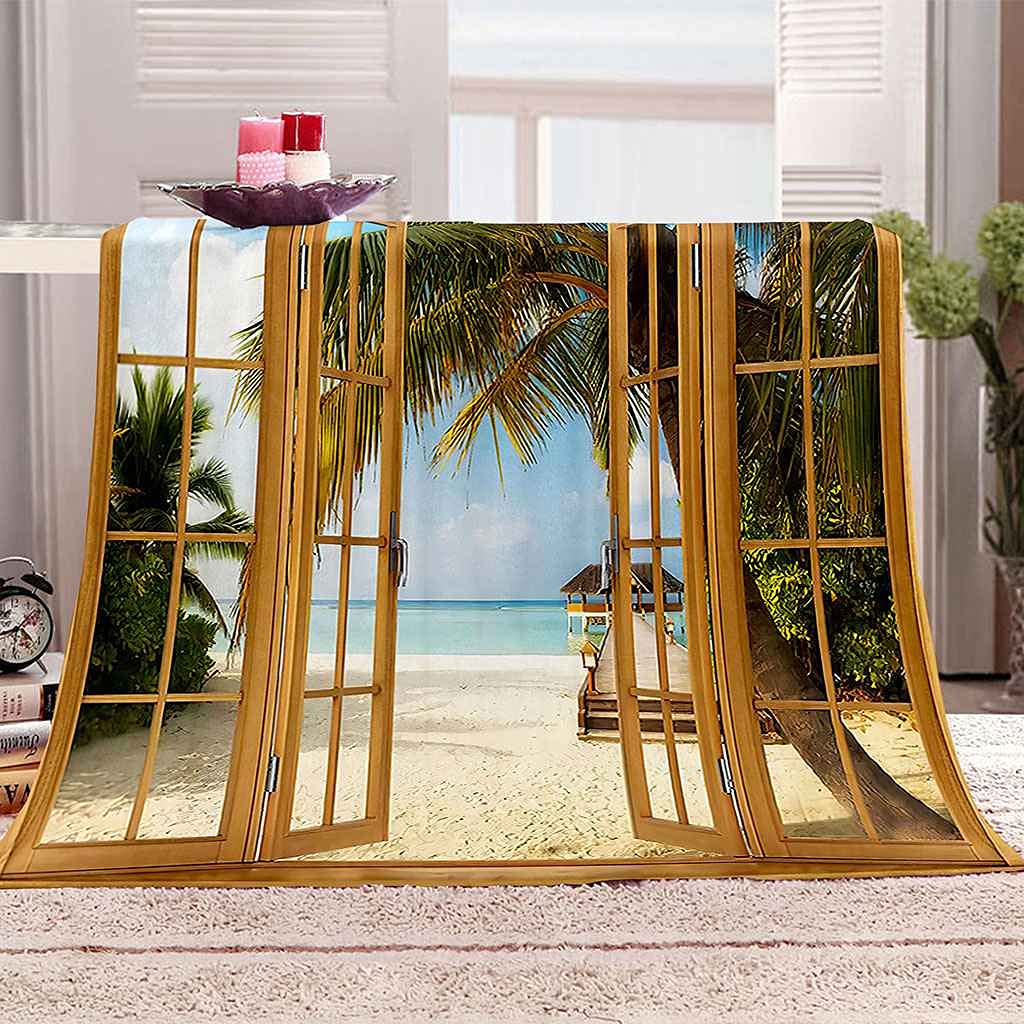 Couverture Polaire Flanelle 150x200cm Motif Plage Vue Mer Imprimé 3D