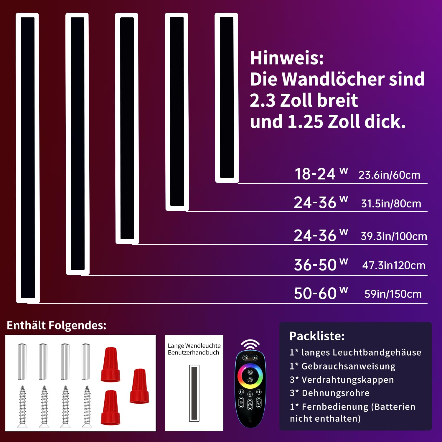 Mikeru 80CM Outdoor RGB Wandleuchte, 16 Farben dimmbare Wandleuchte IP65 wasserdicht Weihnachten Außenbeleuchtung 3000K-6000K mit Fernbedienung 10%-100% Dimmbare Außenwandleuchte für Hof, Villa