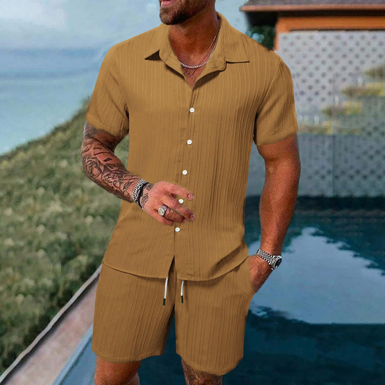 Costume deux pièces décontracté pour homme Respirant et absorbant l'humidité Tenue sport confortable Idéal printemps été