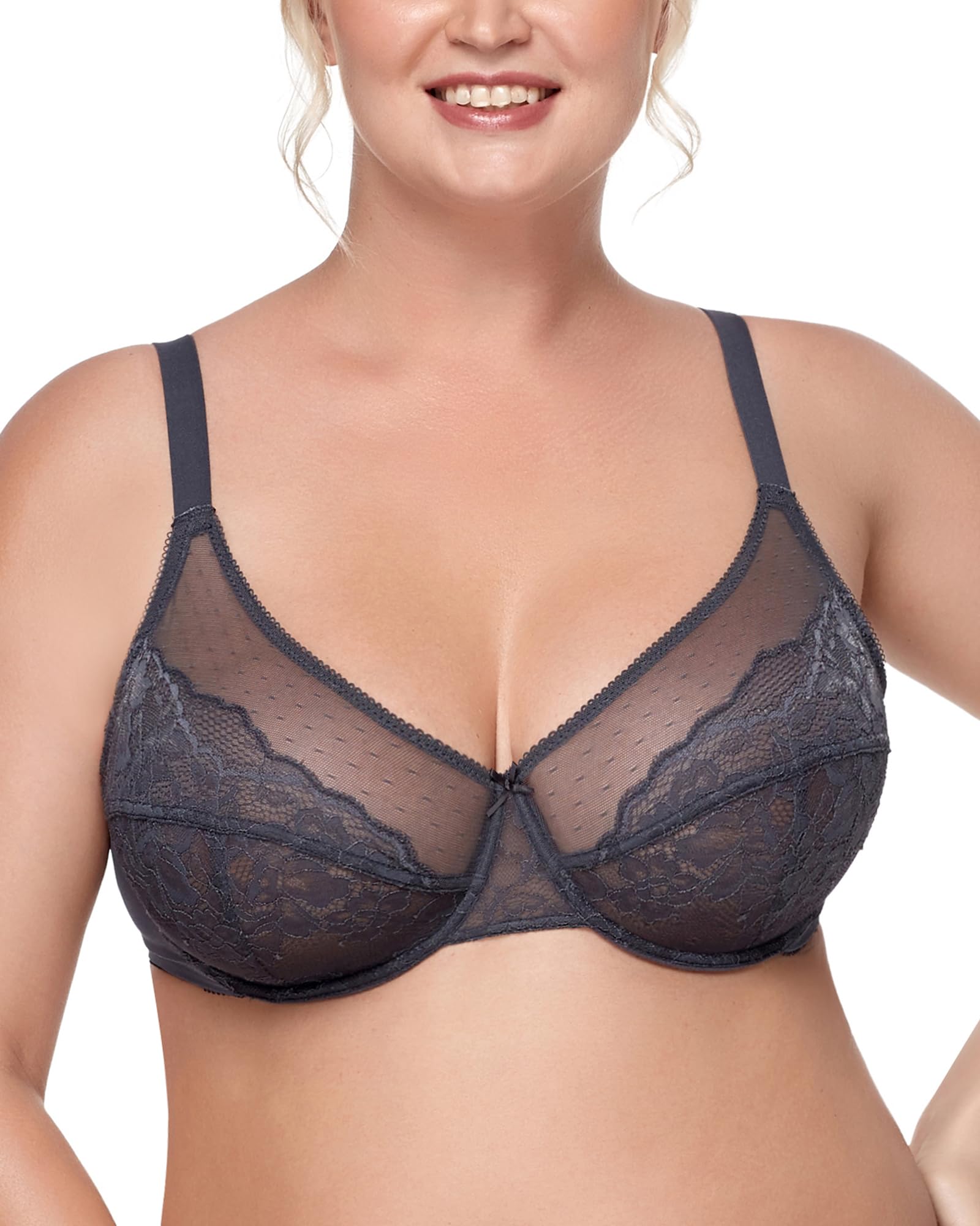 HSIA Minimizer Bras for Women Full Coverage Underwire Bras Plus Size Lifting Lace Bra for Heavy Breast Dark Grey