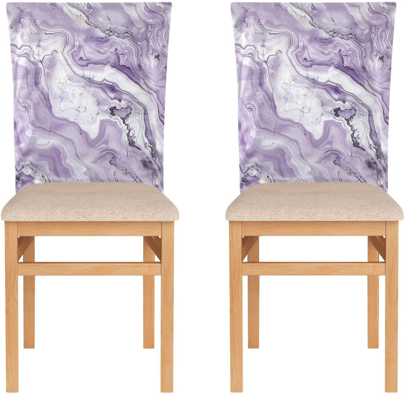 ALAZA Purple White Marble Chair Back Cover Set of 6, Washable Reusable Removable Chair Slipcovers Decorative Chair Cover for Home Kitchen Wedding Party