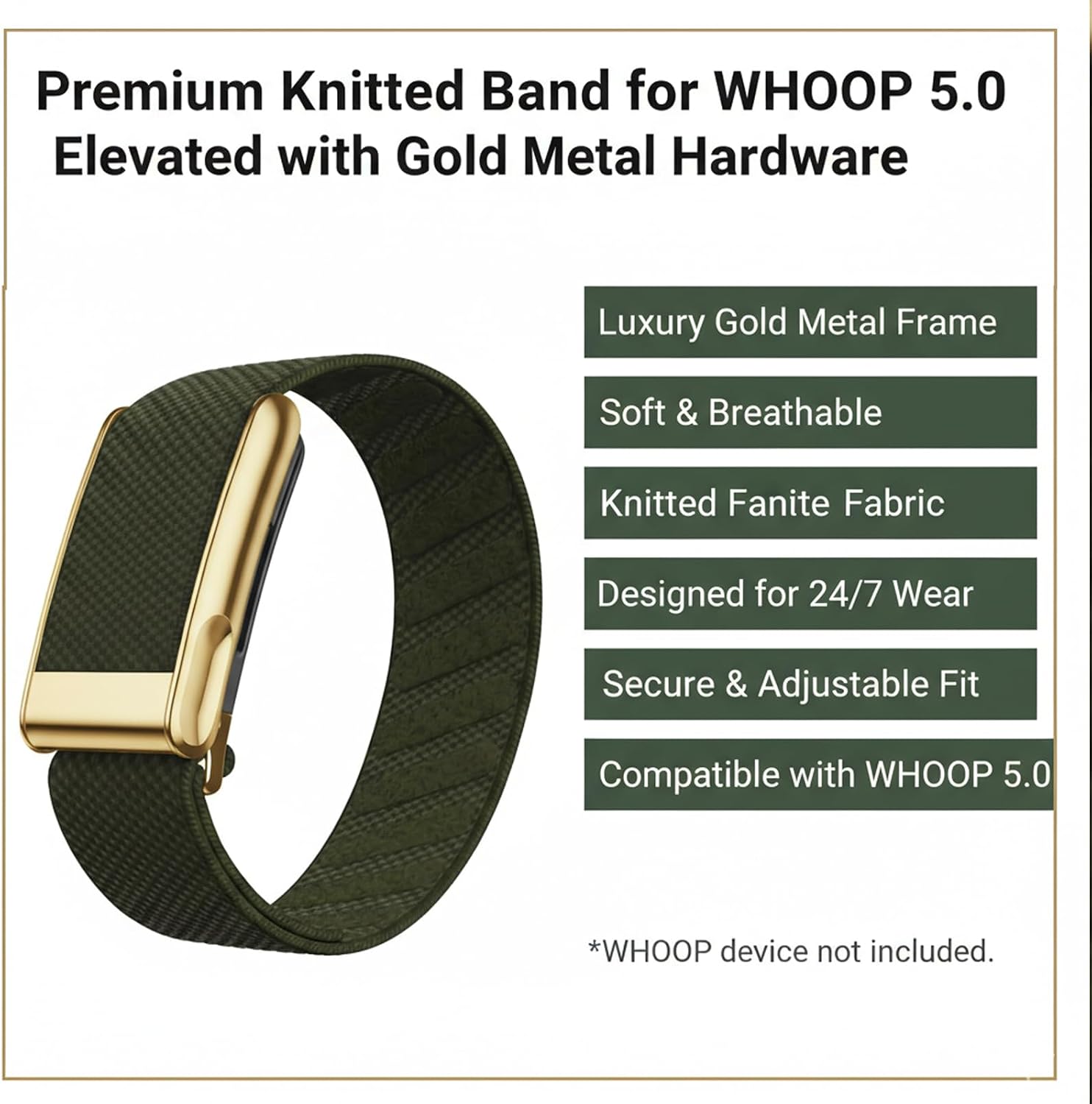 Whoop 5.0 Band Replacement, Compatible with Whoop MG Strap, Hydroknit Waterproof Wrist Band, Breathable Quick-Dry Fitness Tracker Strap with Gold Clasp