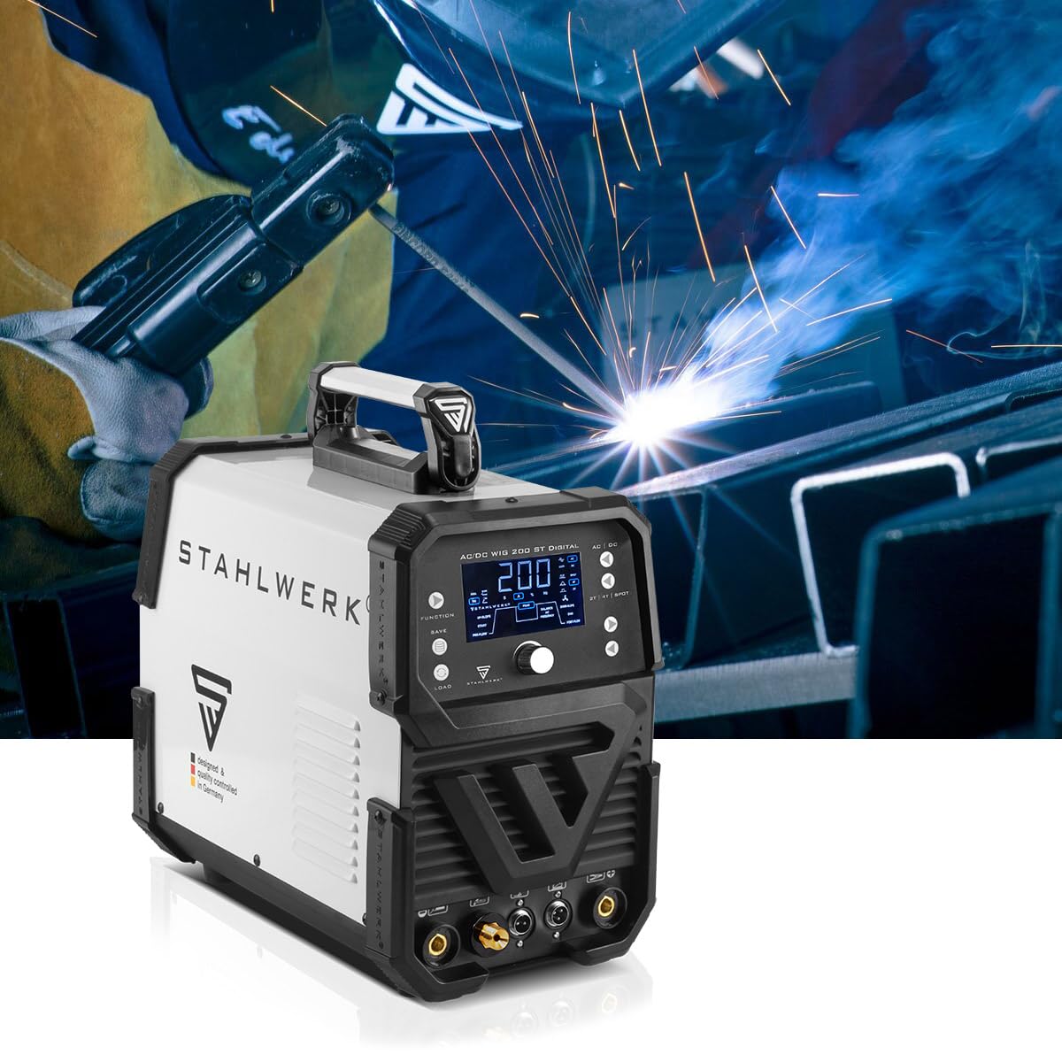 STAHLWERK Soldador combinado 3 en 1 AC/DC TIG 200 ST Digital – Equipo completo – Máquina de soldar TIG & MMA (Electrodo), modo Clean para limpieza electroquímica de soldaduras de acero inoxidable