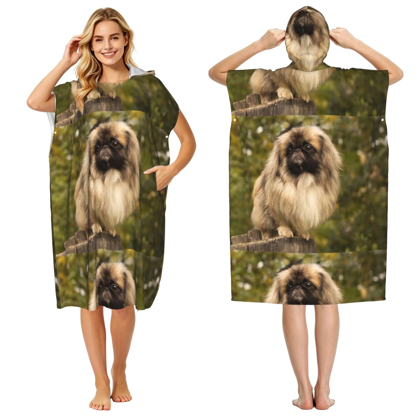 Poadnly Pug Dog Printed, Adult Hooded Beach Towel 90 x 110 cm,Changing Bath Robe, Surf Poncho Towel For Women Men