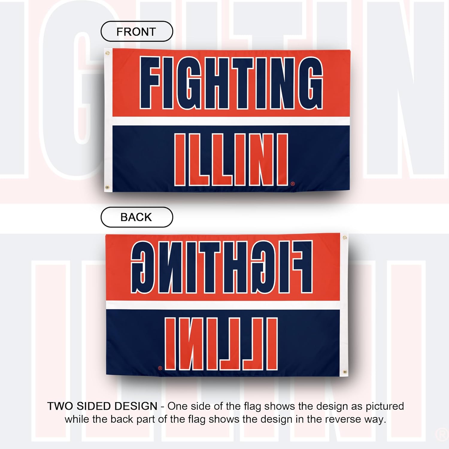 Desert Cactus University of Illinois Flag - 3 x 5 Feet Fighting Illini U of I Banner, Indoor/Outdoor Durable Fabric Display (Style J1) - Image 2