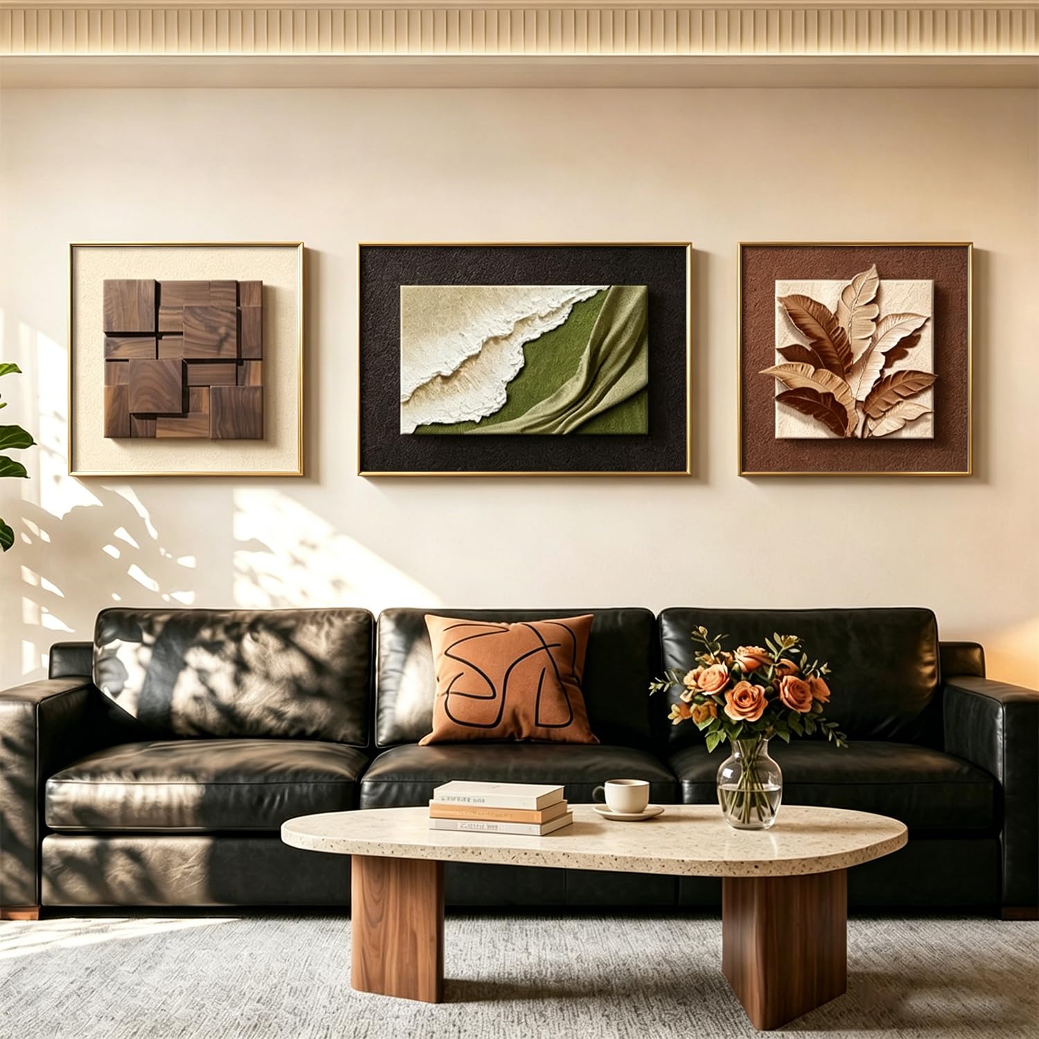 YYBHKHBY Modern-Medieval Style Walls Arts,3D Wood-Grain Triptych Abstract Wall Art in Neutral Tones,Walls Minimalist Wooden Wall Art Decor for Living Room Hallway Dining Room,D,50x70cm