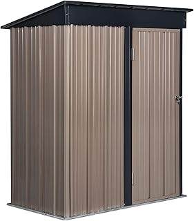 PUPZO Storage Shed Steel Metal with Lock Waterproof Outdoor Backyard Garden House Lawn Tool Brown (5'W x 3'D x6'H)