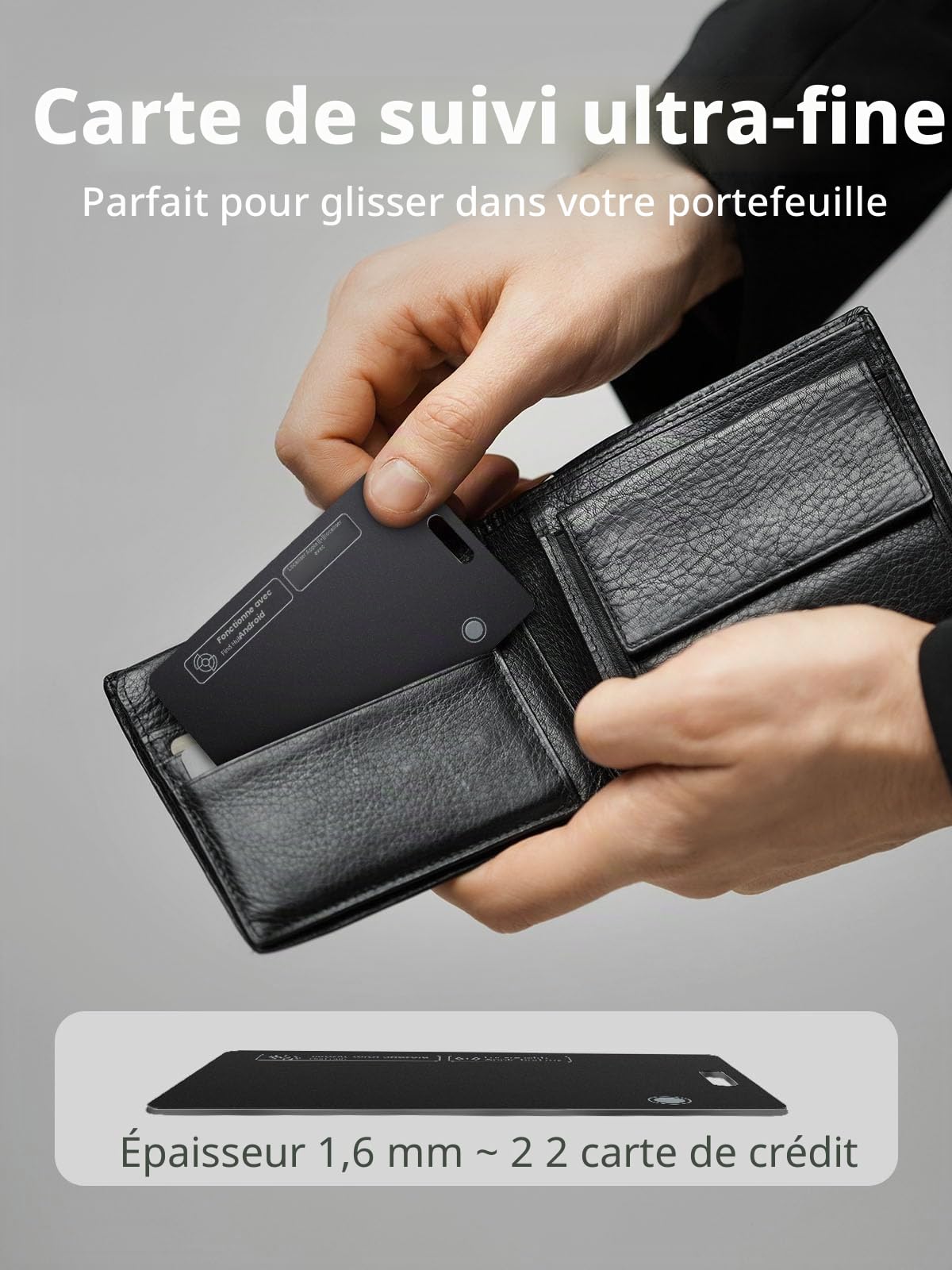 Carte de Suivi pour Apple & Android, Rechargeable et Ultrafine Compatible avec Apple Find My et Google's Find Hub, pour Suivre Votre Portefeuille, Bagage ou Passeport (for iOS & Android, 1 Pack)