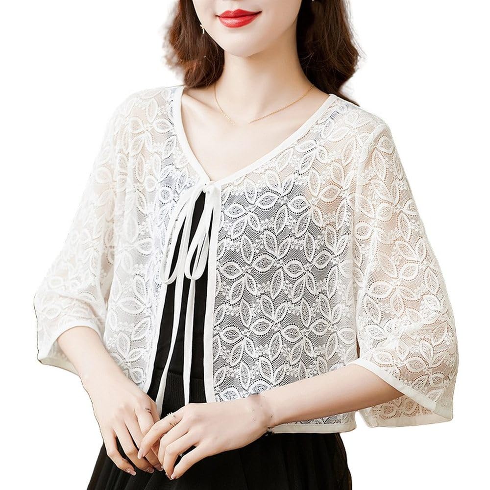 Lace Bolero Lace Shrug Top For Women Tie Front Bell Long Sleeve