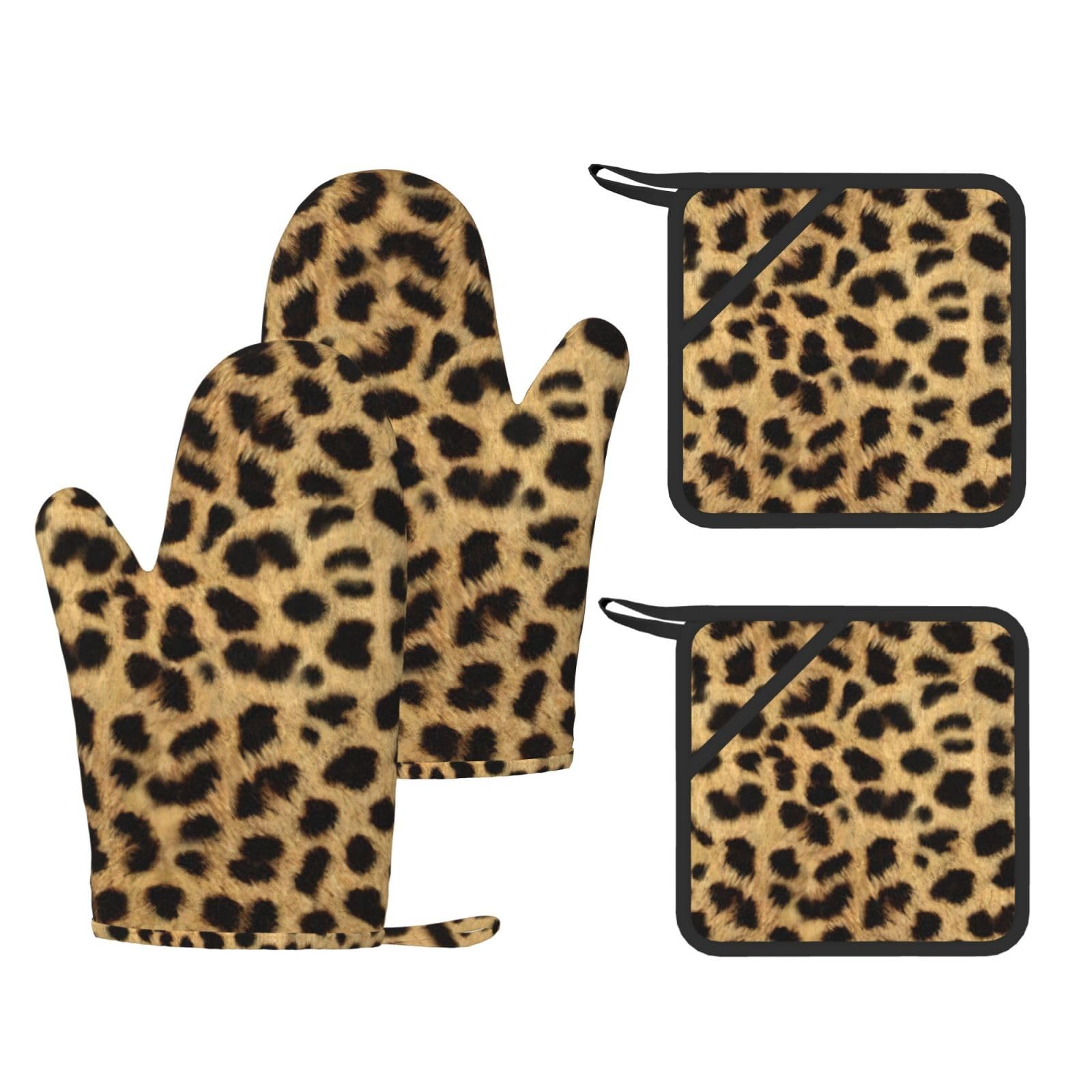 Nimongt Black Leopard Animal Print Print Heat Resistant Gloves Pads Reusable Kitchen Set Oven Baking Grilling Cooking
