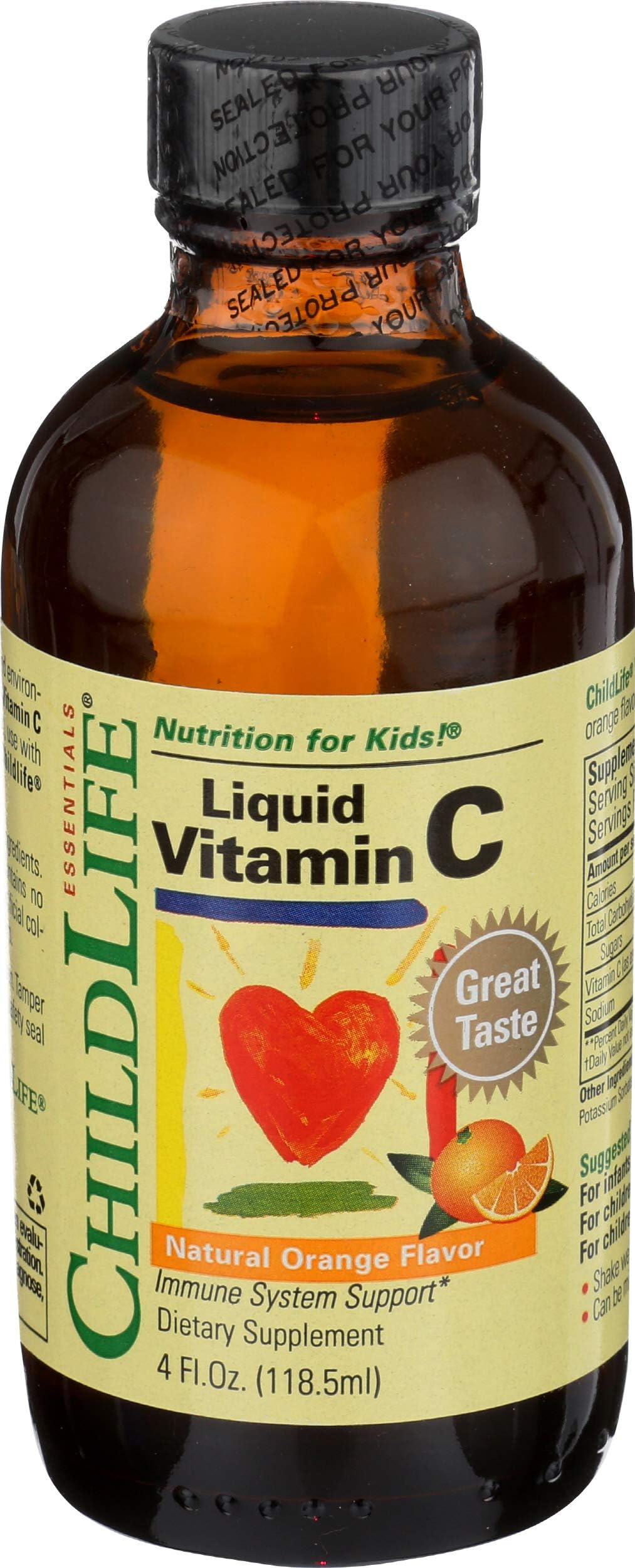 ChildLife Essentials Liquid Vitamin C for Kids Natural Orange | Daily Immune Support & Antioxidant Protection for Children's Health & Nutrition | 4 fl oz (118ml)