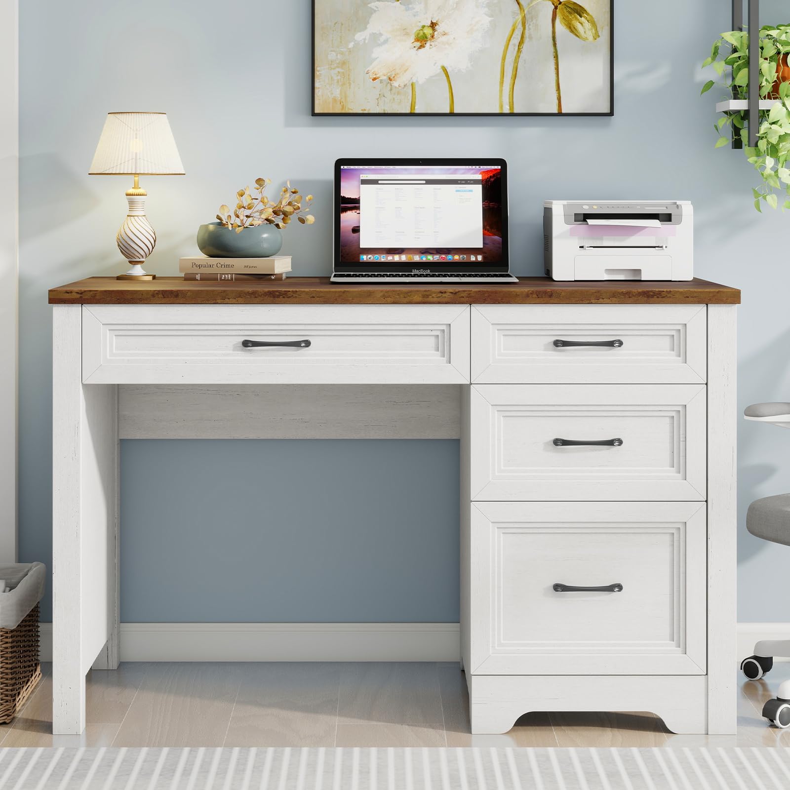 Amazon.com: Halitaa Farmhouse Home Office Desk with Drawers, Wood