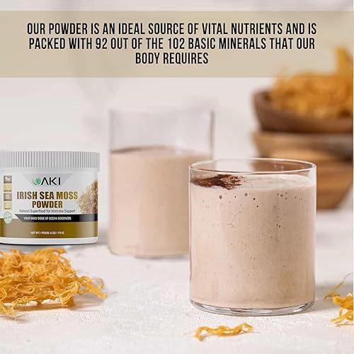 Miniatura 9 de AKI - Polvo de musgo marino irlandés, rico en 92 minerales esenciales y vitaminas, incluyendo yodo, potasio y magnesio, ideal para batidos y jugos,