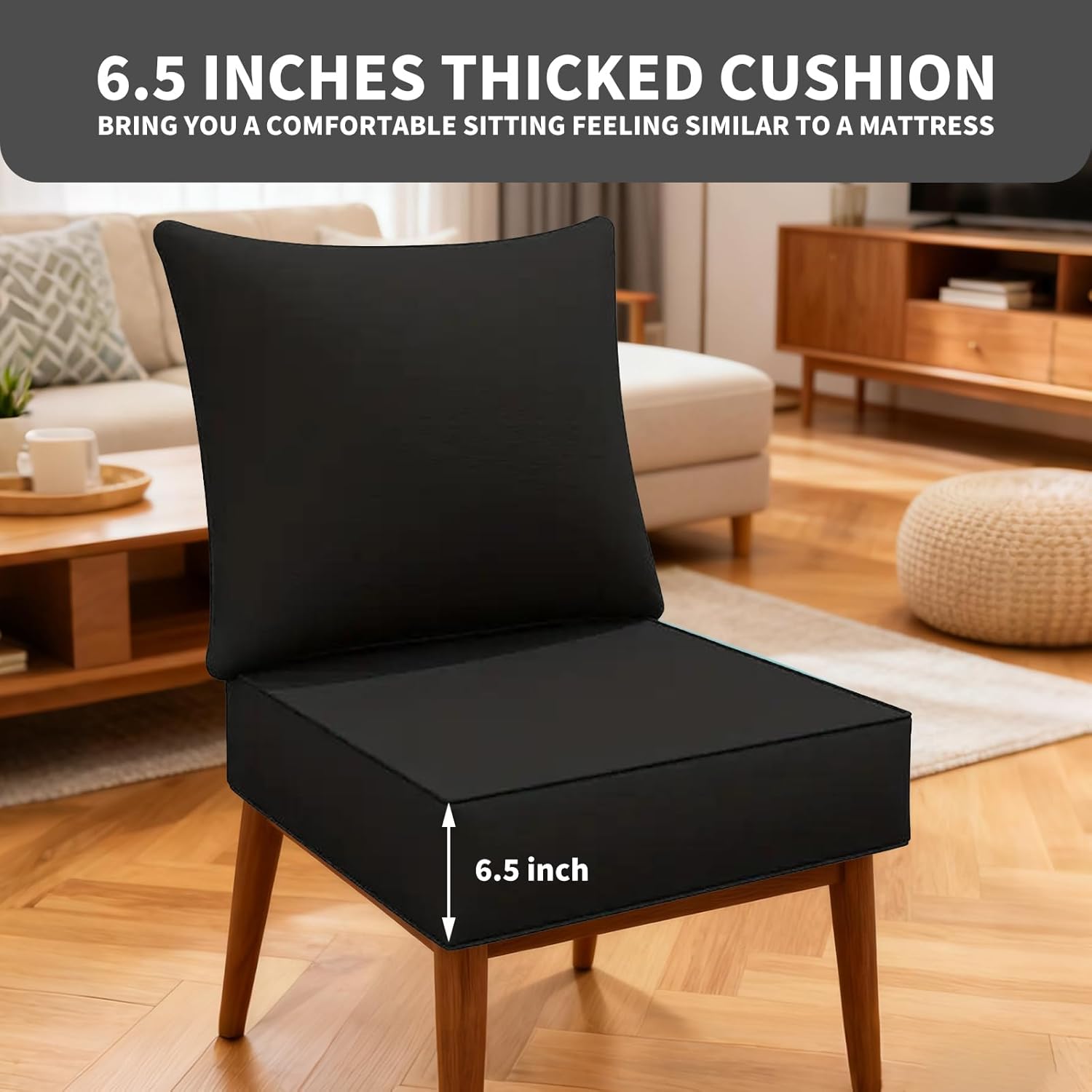 Outdoor Deep Seat Cushion Set 24 * 24 * 6.5 in Weather/Splash Proof, Fade Resistant with Removable Cover for Chairs Sofas- Black Pack of 1