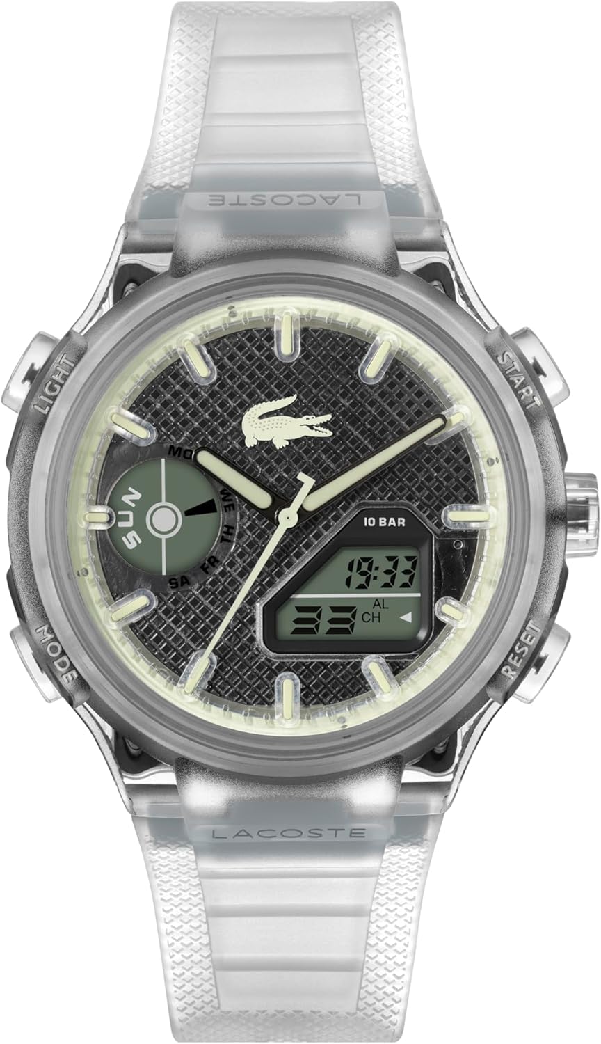 Lacoste LC33 Men's Analog and Digital Movement Watch, Silicone Strap, Contemporary, Sporty - Premium Fashion Timepiece - Gift for Him - 45mm