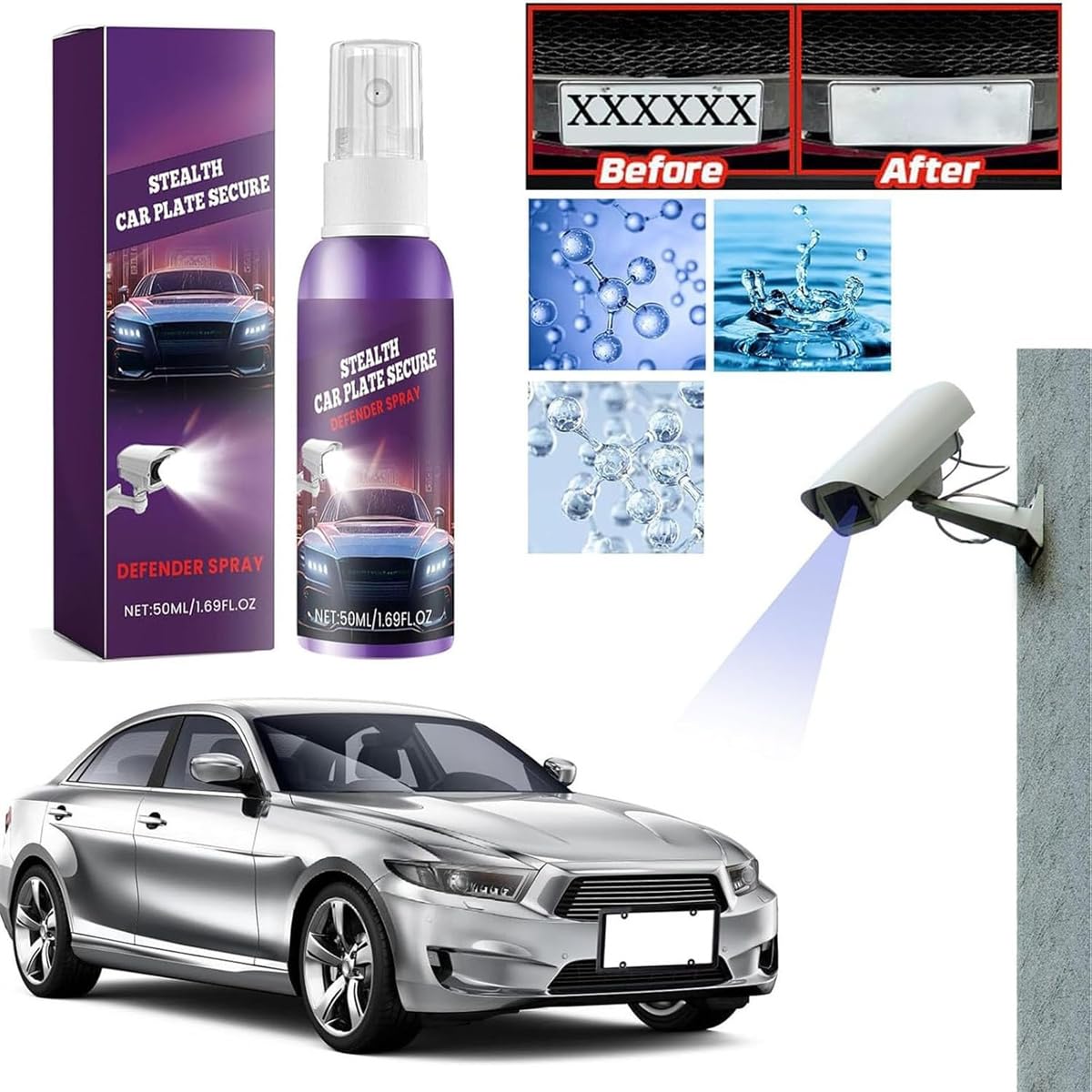 Spray Invisibile Per Targa Auto - Protezione Privacy Antifoto E Telecamere - Trasparente, Facile Applicazione - Confezione Da 3 Pezzi